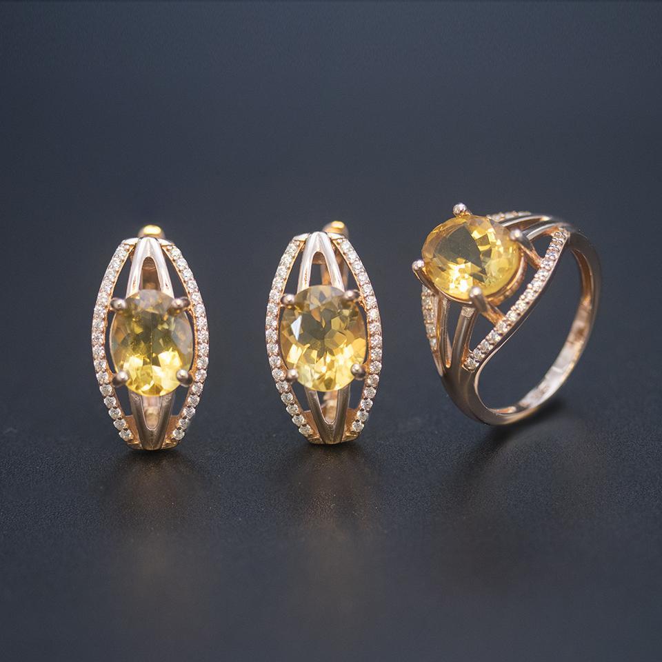Natural Golden Citrine Jewelry Sets 925 Sterling Silver Earrings Ring Oval 10*8mm Gemstone Jewellry for Women Wedding Gift