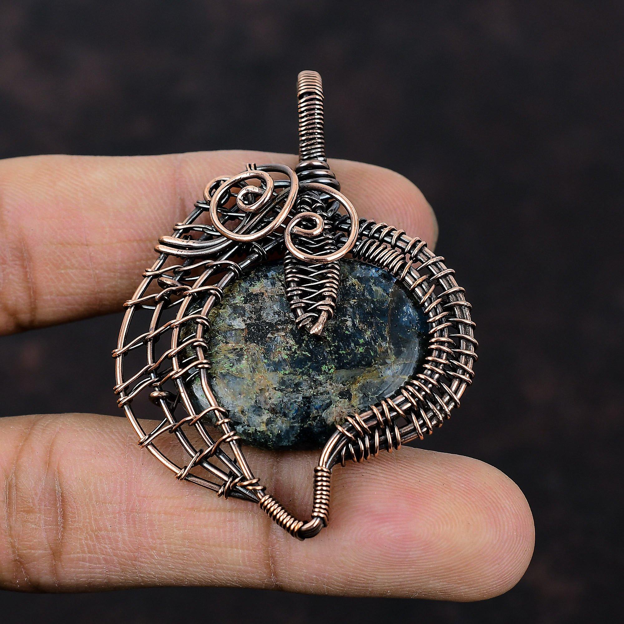 Kyanite Gemstone Pendant Copper Wire Wrapped Pendant Decent Pendant Kyanite Copper Jewelry Handmade Pendant Wire Design Jewelry Gift For Him