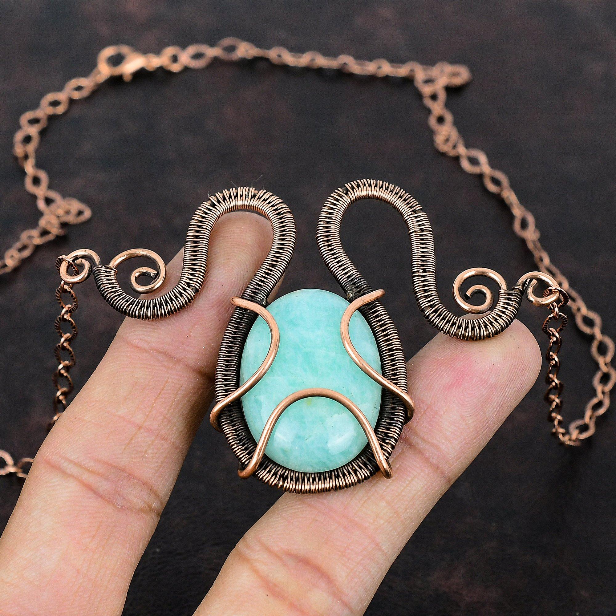 Amazonite Necklace Copper Wire Wrapped Jewelry Adjustable Necklace Gemstone Jewelry Copper Necklace Handmade Wire Wrap Necklace Gift For Mom