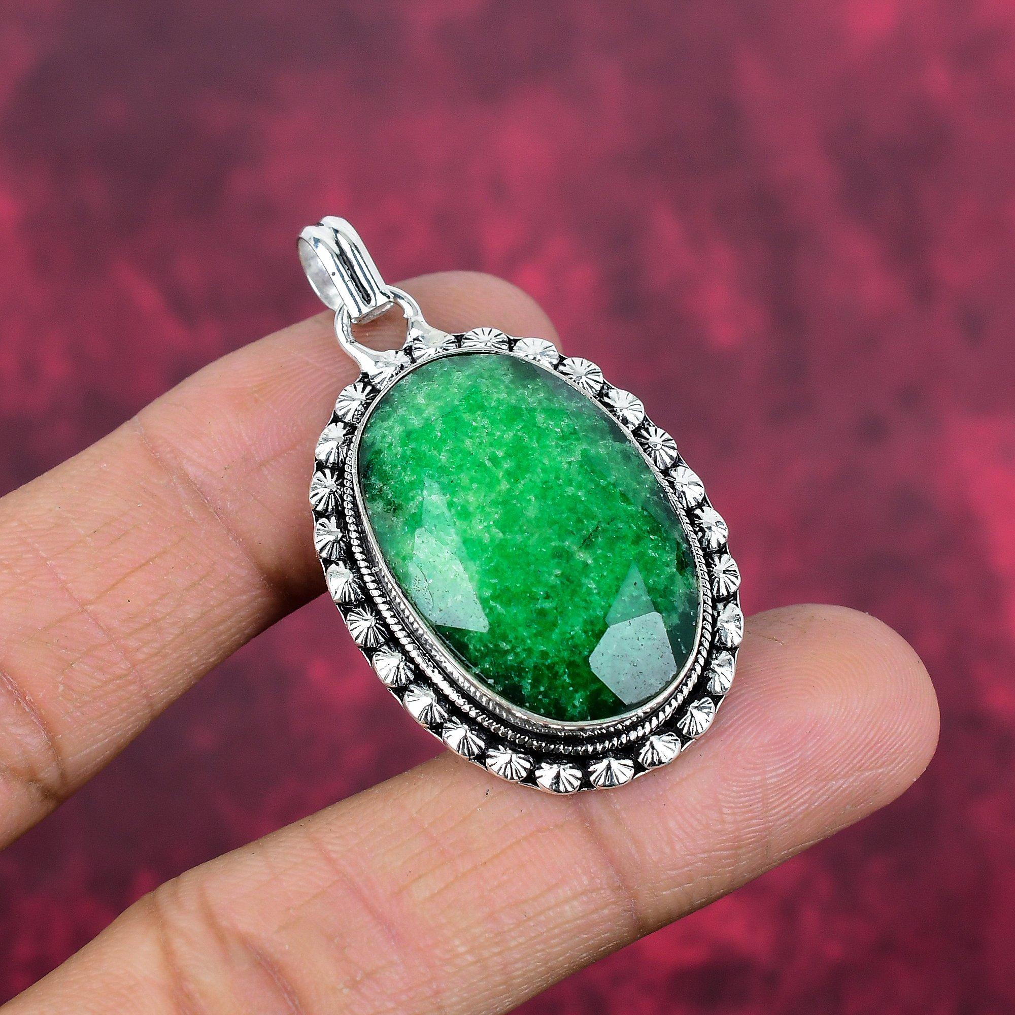 Подвеска с изумрудом, 925 пробы серебряная подвеска с драгоценными камнями, подвеска ручной работы, изумительное украшение, подарок для нее