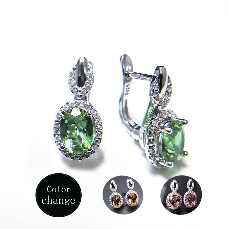Bolaijewelry Серьги с застежкой из зултанита, серебро 925 пробы, драгоценный камень с изменением цвета, изысканные украшения для женщин, подарок