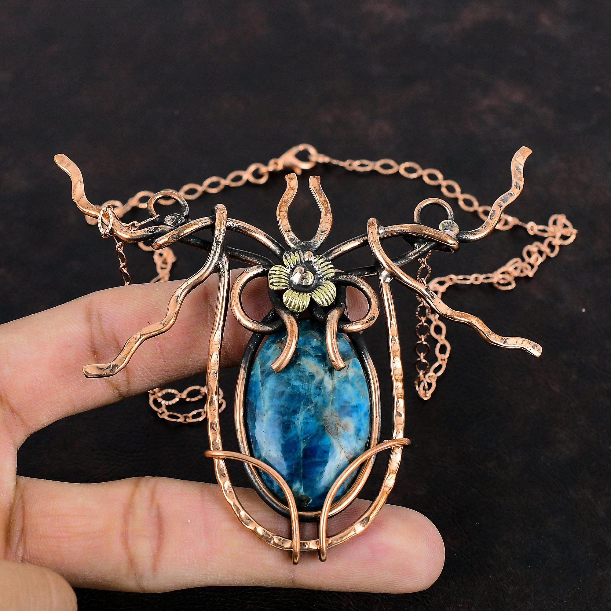 Neon Apatite Copper Necklace Wire Wrapped Necklace Adjustable Chain Necklace Handmade Gemstone Necklace Copper Wire Jewelry Anniversary Gift