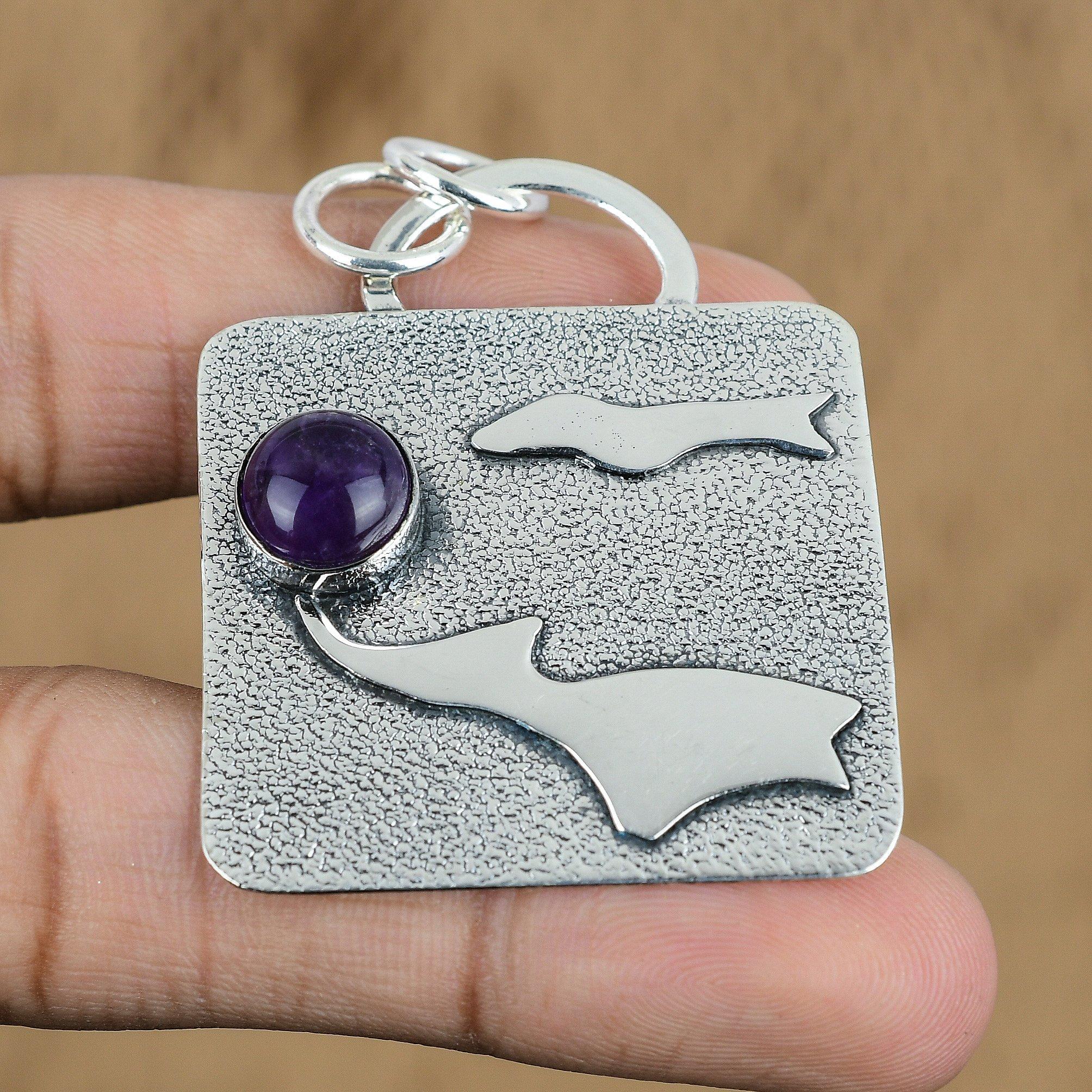 Natural Africian Amethyst Gemstone Pendant Purple 925 Sterling Silver Jewelry