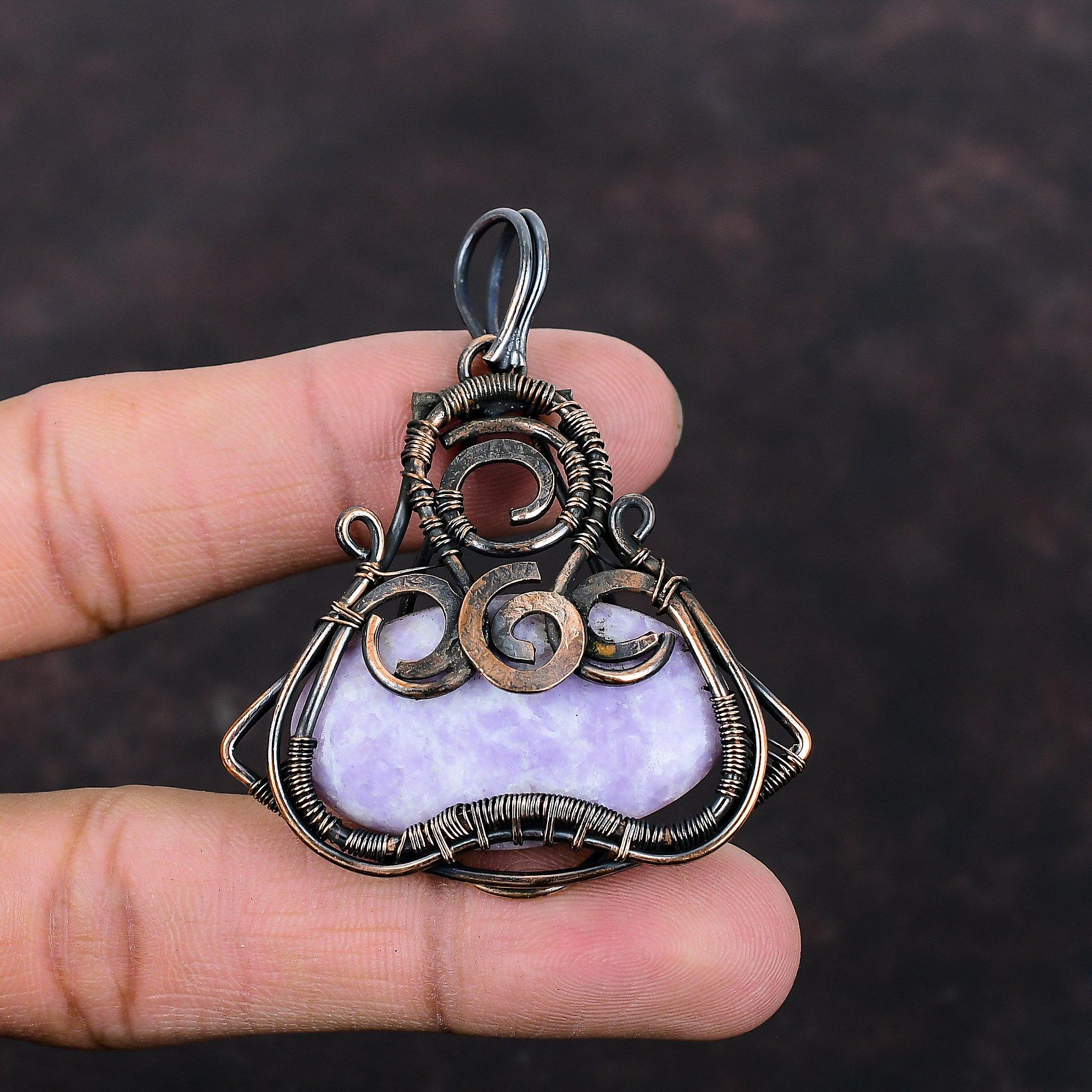 Подвеска из лепидолита, кулон в медной проволоке, кулон из лепидолита, ювелирные изделия из драгоценных камней, удивительный кулон, медные украшения, кулон ручной работы, подарок на годовщину