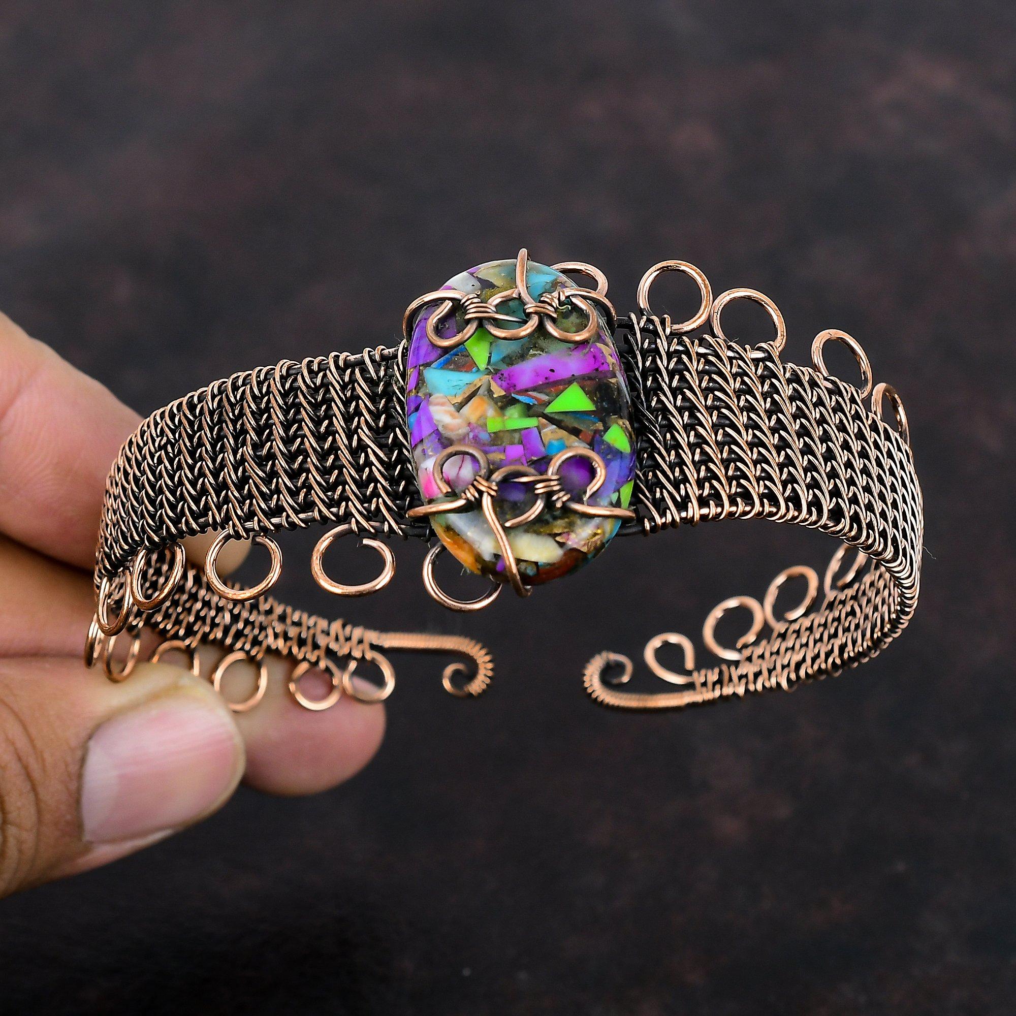 Fiesta Kingman бирюзовый браслет Медная проволока обернутая регулируемый браслет-манжета Мульти медная бирюзовая манжета Ювелирные изделия ручной работы с драгоценными камнями Назначение Подарок