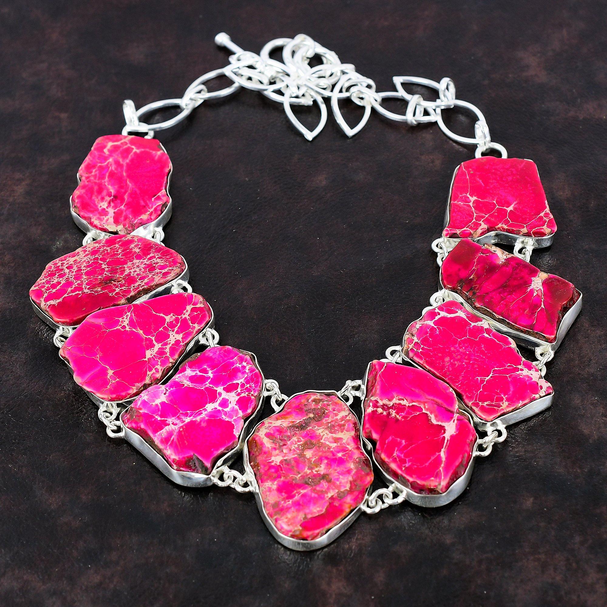 Ожерелье из яшмы с розовым морским осадком, ожерелье ручной работы из натурального драгоценного камня, ожерелье из стерлингового серебра 925 пробы, регулируемое ожерелье-цепочка, подарок для матери