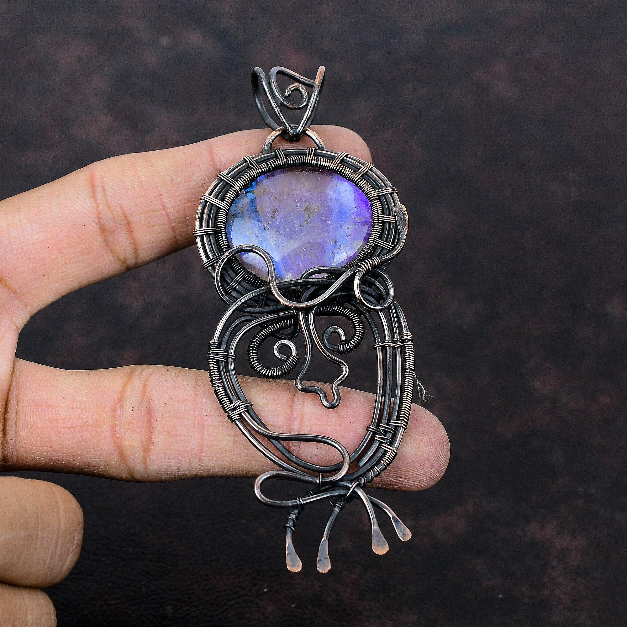 Радужный мистический опаловый кулон, медная проволока, кулон, кулон ручной работы, новый кулон, медная проволока, ювелирные изделия, кулон с драгоценным камнем, подарок для нее