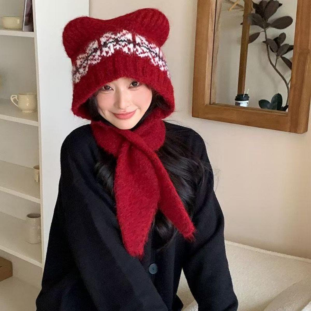 Knitted Hats, Women's Hats, Warm Hats, Windproof Hats, Ear-protecting Hats, Woolen Hats, Cold-proof Hats, and Woolen Hats