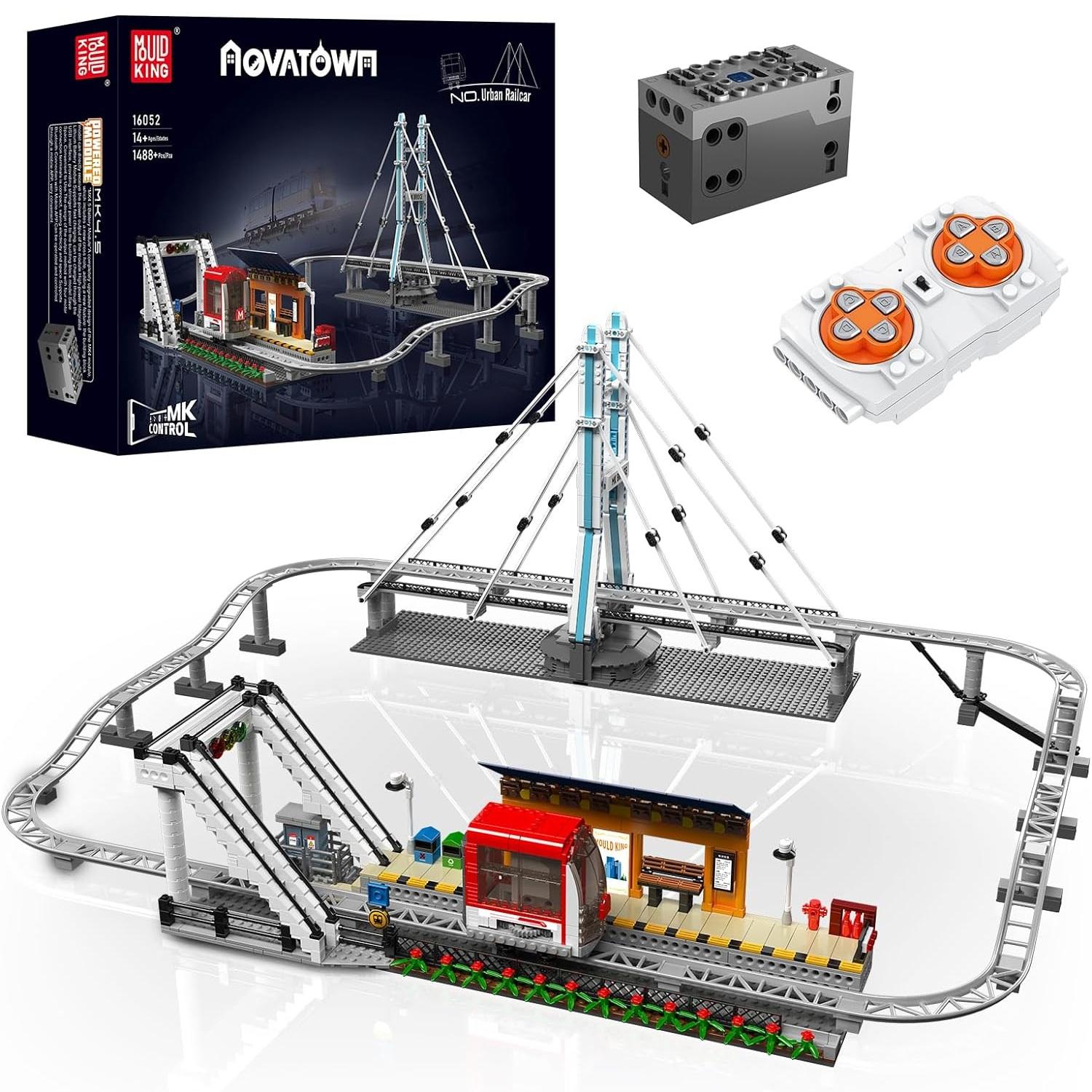 MOULD KING 16052 Технический автомобильный строительный блок, городской вагон с дистанционным управлением и деталями гусеницы, модель игрушки, детский рождественский подарок
