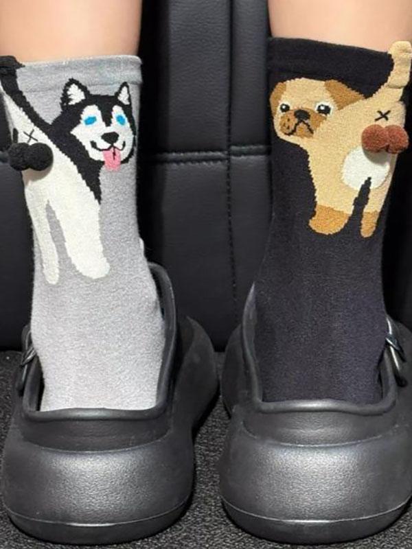 1/4 пары Осенне-зимние мультяшные милые носки из хлопка с собачками Каваи Лолита Вязаные носки Женские Девичьи Средней длины