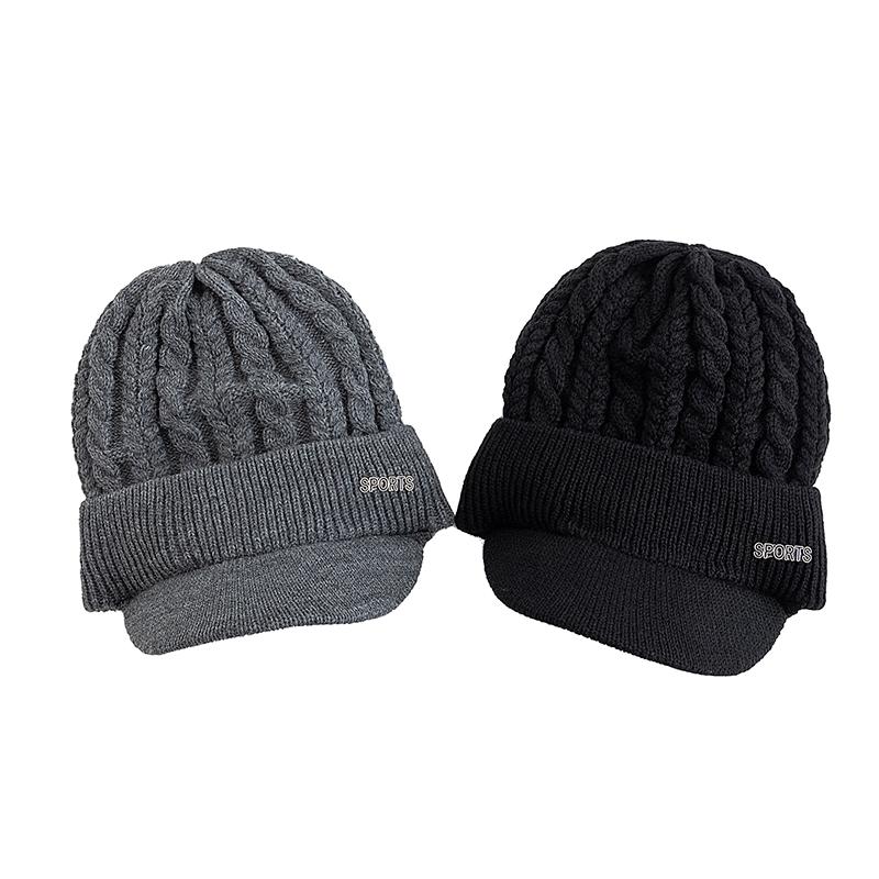 New Style Unisex Warm Winter Hat Brim Fur Lined Beanie Hat Sports Label Thicken Winter Hats For Men Women Outdoor Knitted Hat