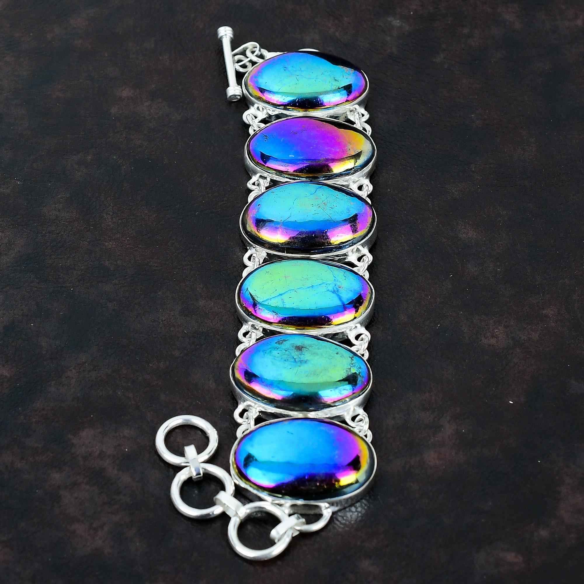 Rainbow Mystic Fire Labradorite Bracelet 925 Sterling Silver Bracelet Gemstone Jewelry Adjustable Chain Bracelet Handmade Jewelry For Gifts