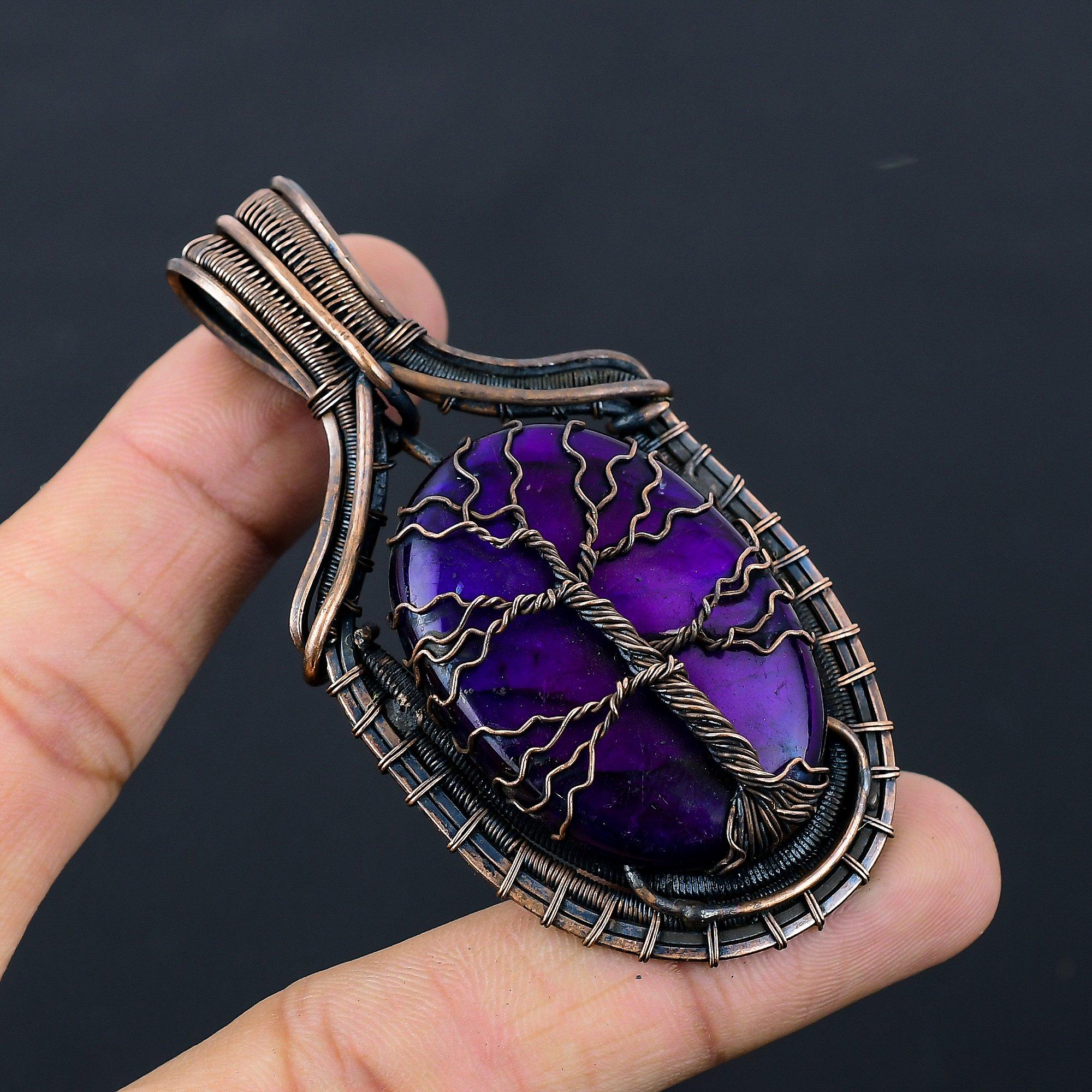 Красивое Древо Жизни Фиолетовый Флэш-Лабрадорит Драгоценный Камень Чистая Медная Проволока Обернутая Подвеска Ручной Работы Ювелирные Изделия