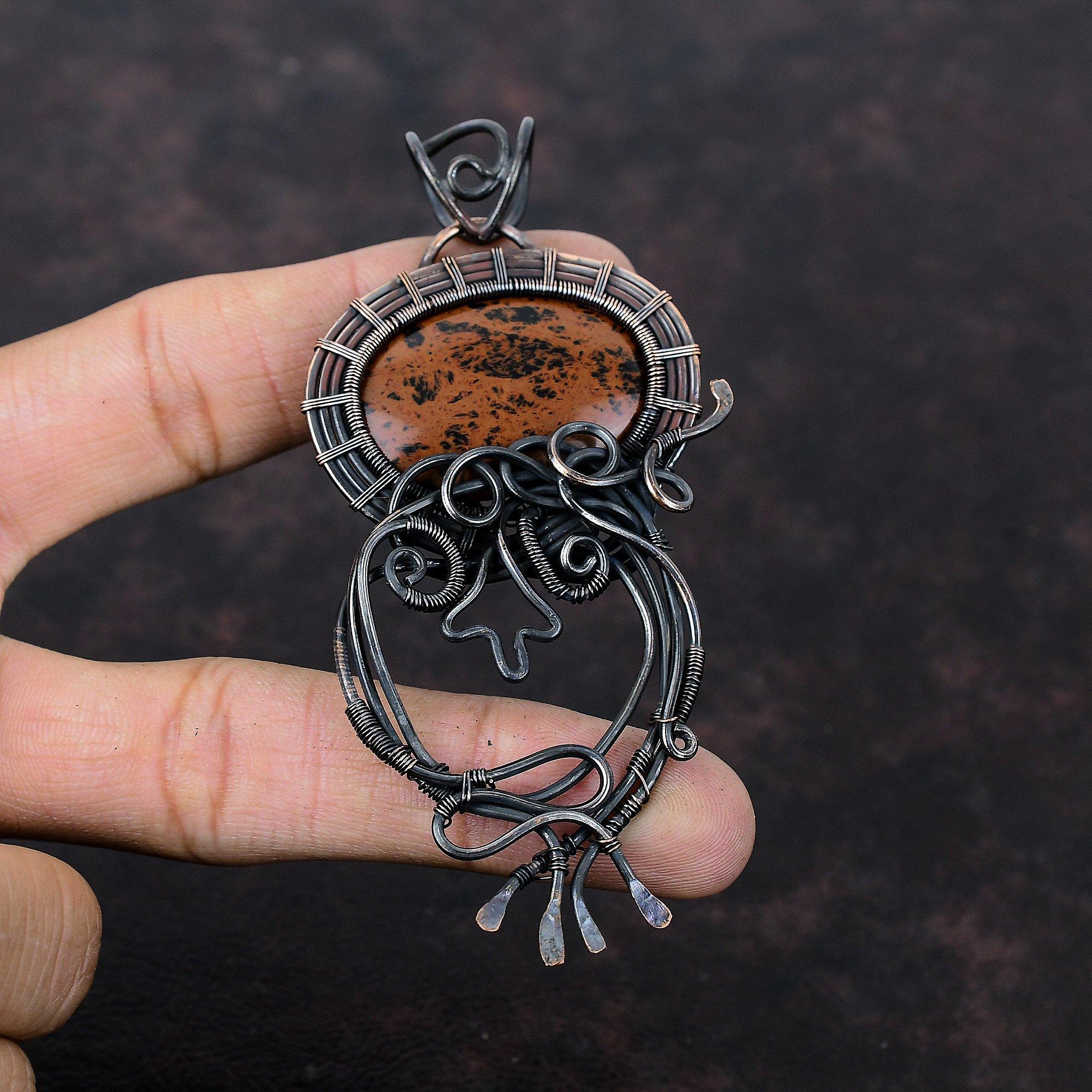Mahogany Obsidian Pendant Copper Wire Wrapped Pendant Handmade Unique Style Jewelry Gemstone Pendant Copper Wire Wrap Jewelry Gift For Him