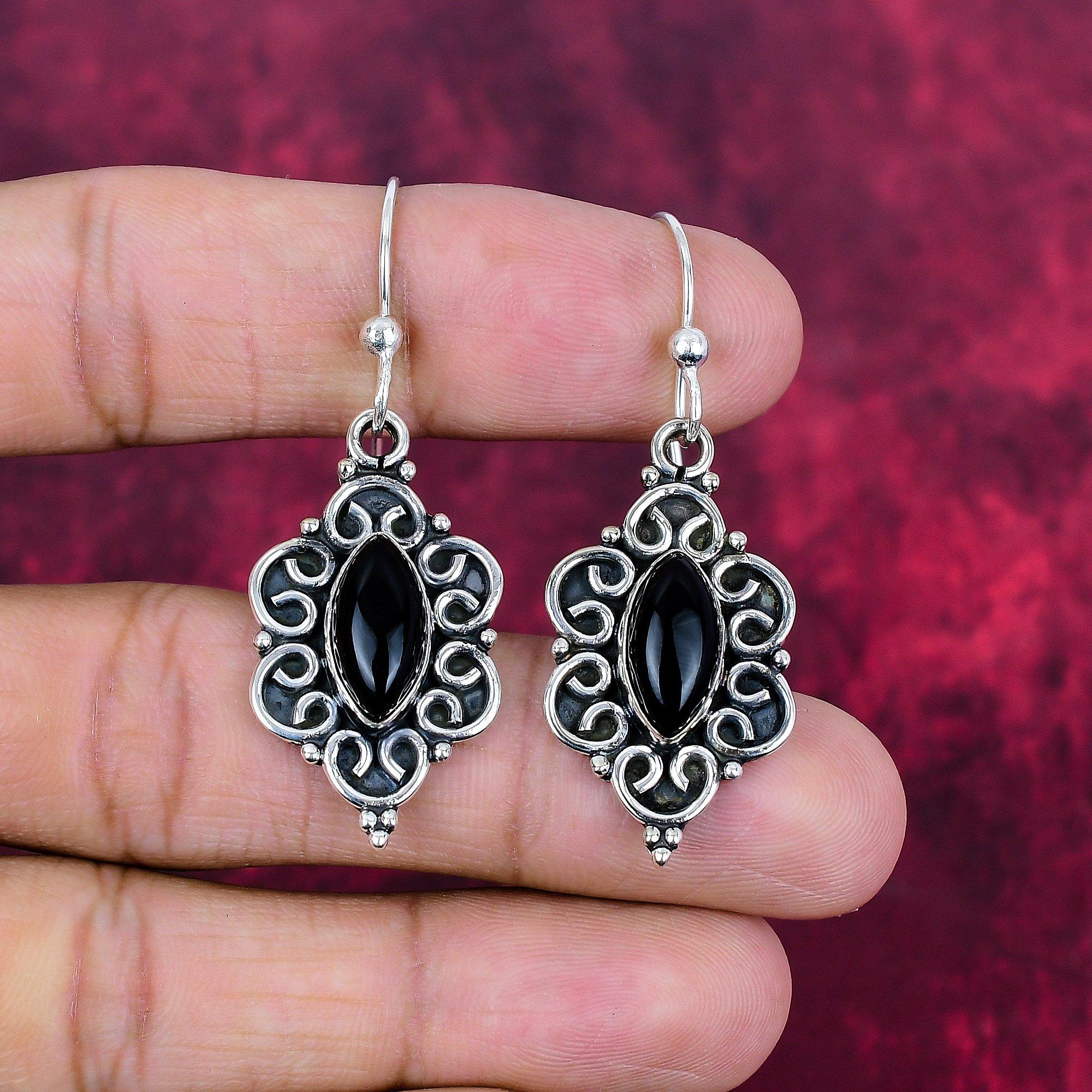 Серьги из цельного серебра 925 пробы с черным ониксом, серьги из драгоценных камней ручной работы на День памяти