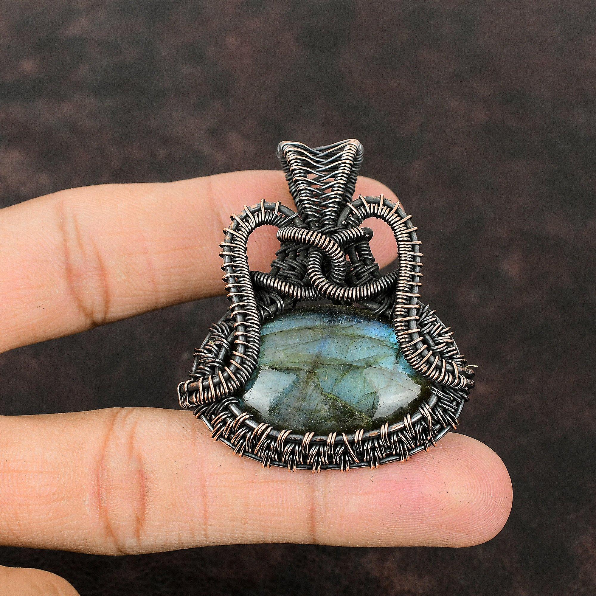 Подвеска из лабрадорита, кулон в медной проволоке, кулон из лабрадорита, драгоценный камень, ювелирное изделие, подарок для нее, ювелирные изделия в обертке из медной проволоки, кулон ручной работы в стиле бохо