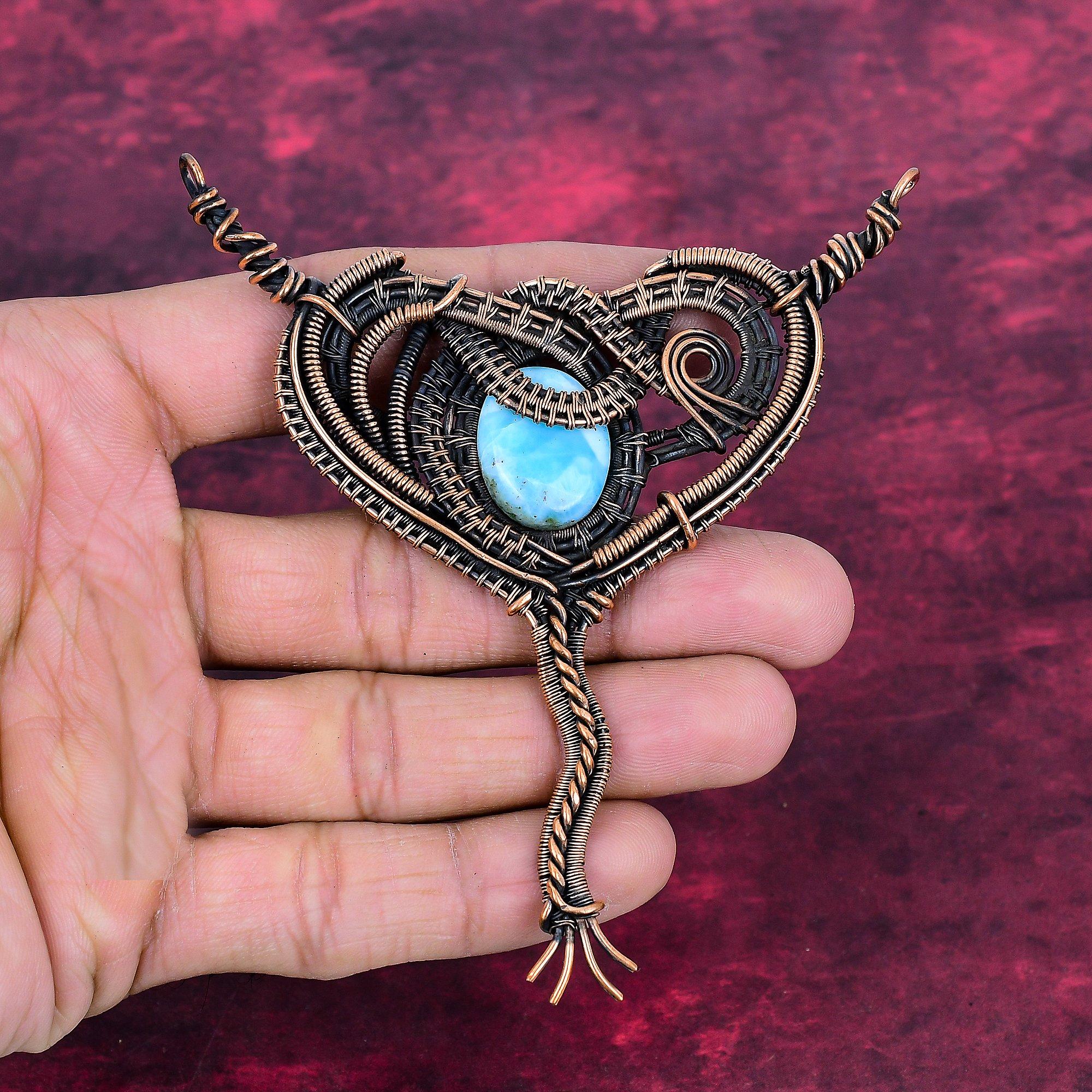 Larimar Pendant Copper Wire Wrapped Pendant Handmade Jewelry Gemstone Pendant