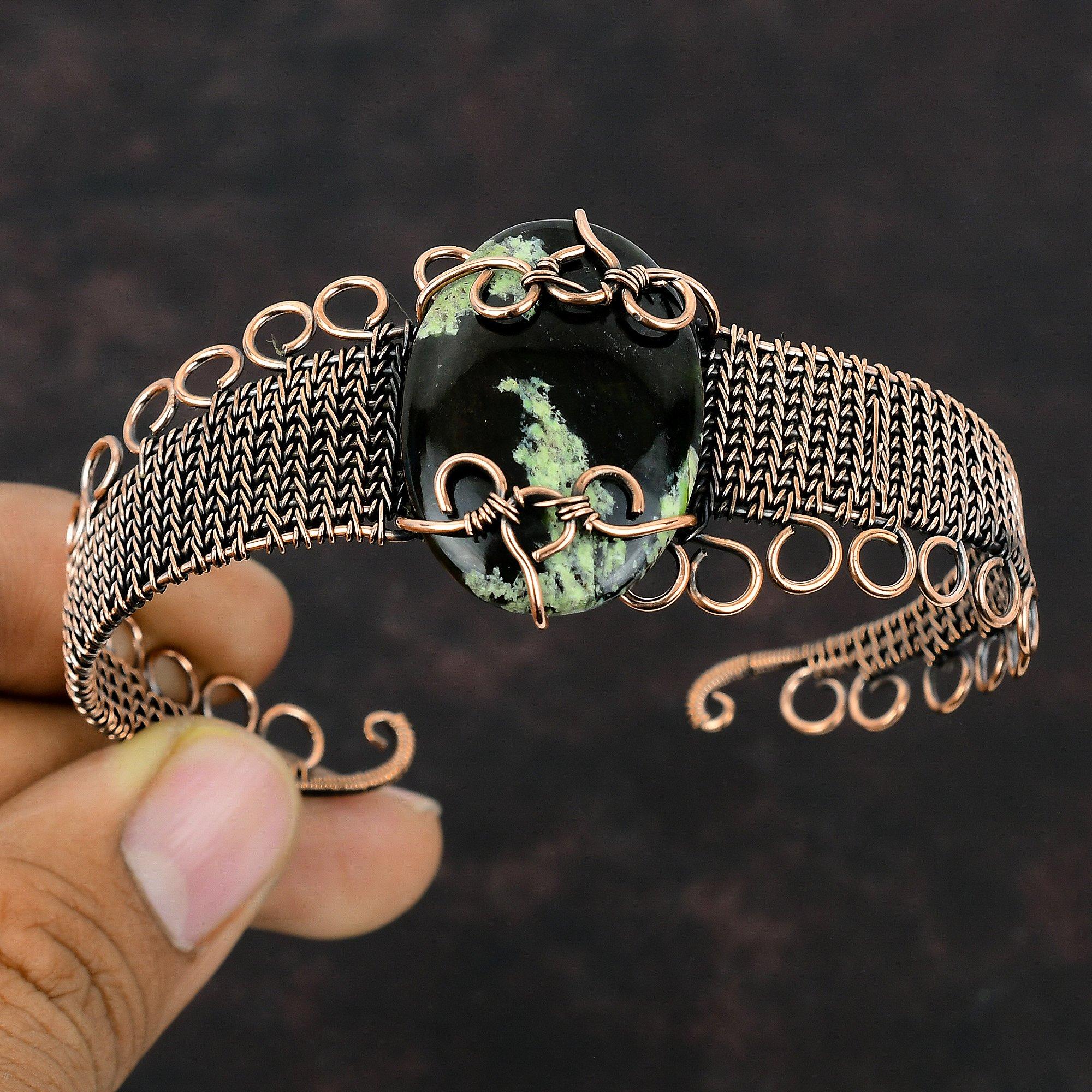 Браслет-манжета из австралийского хрома и халцедона, браслет из медной проволоки с драгоценными камнями, регулируемый браслет ручной работы, уникальный подарок из меди для нее