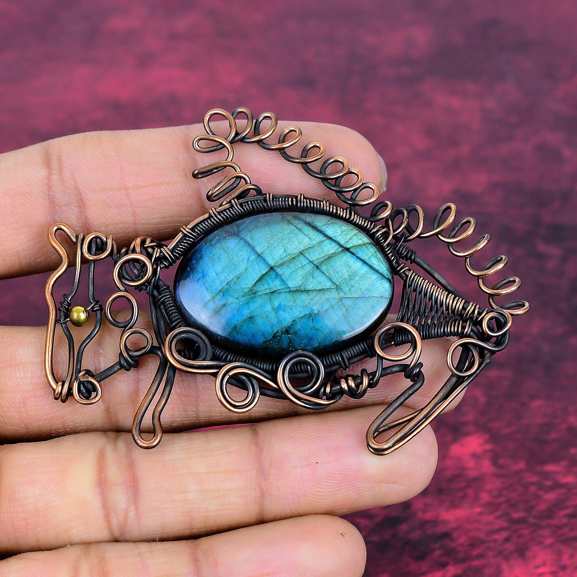 Labradorite Pendant Gemstone Pendant Handmade Copper Wire Wrapped Rabbit Pendant