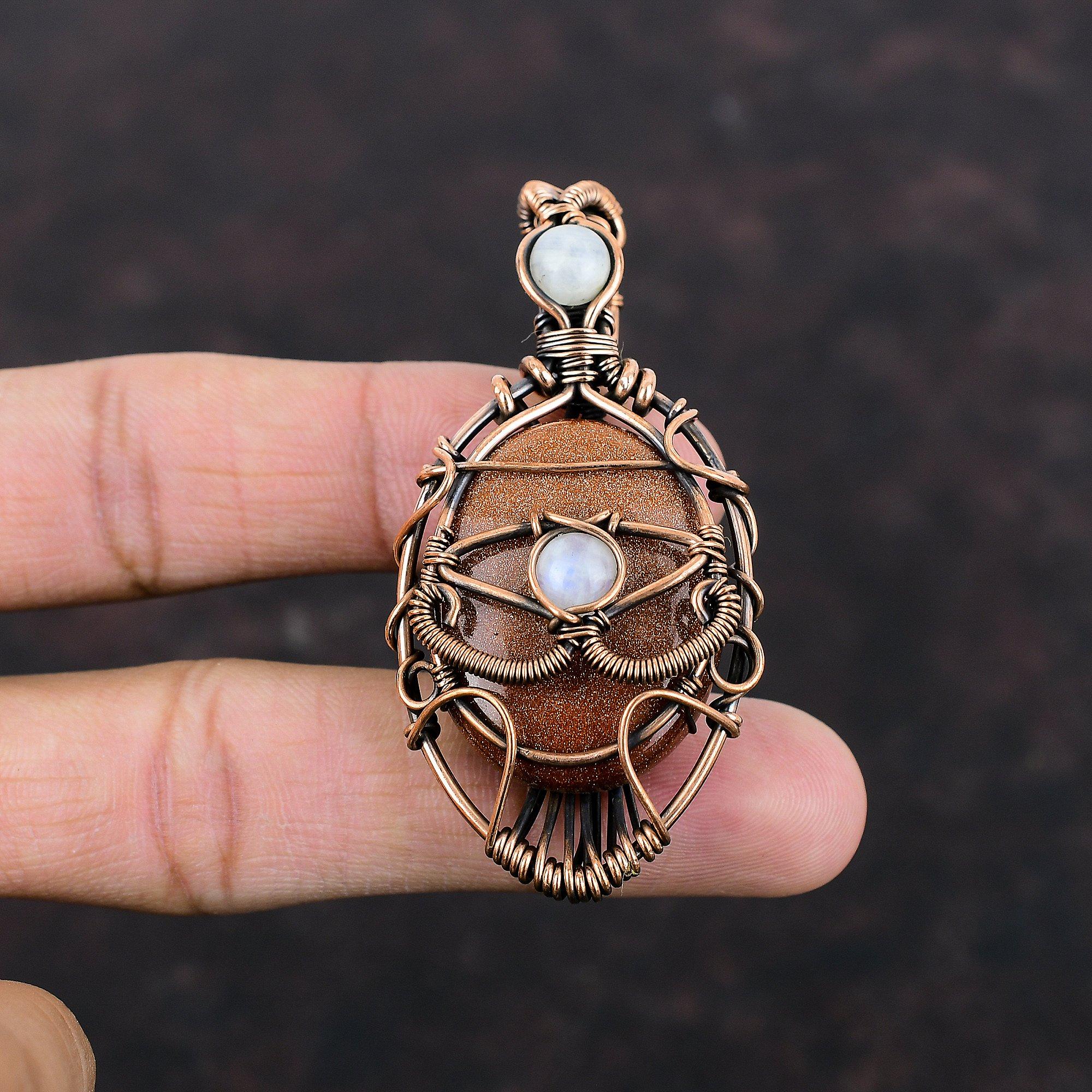 Evil Eye Sun Sitara Pendant Copper Wire Wrapped Pendant Evil Eye Copper Jewelry Handmade Gemstone Pendant Rainbow Moonstone Jewelry For Gift