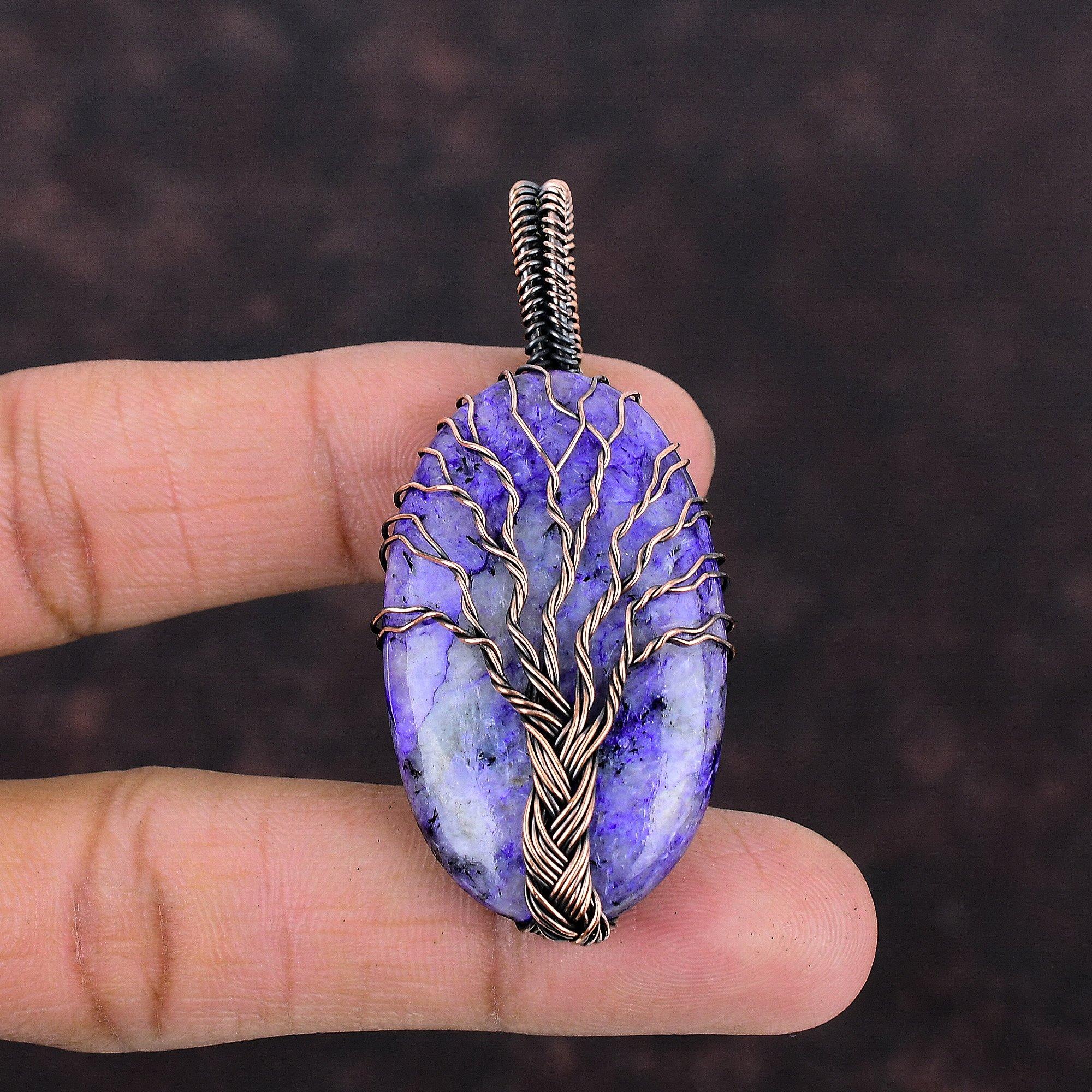 Подвеска «Дерево жизни» из чароита, медная проволока, подвеска ручной работы, ювелирное изделие «Дерево жизни», подарок для нее, подвеска из драгоценных камней, медные украшения