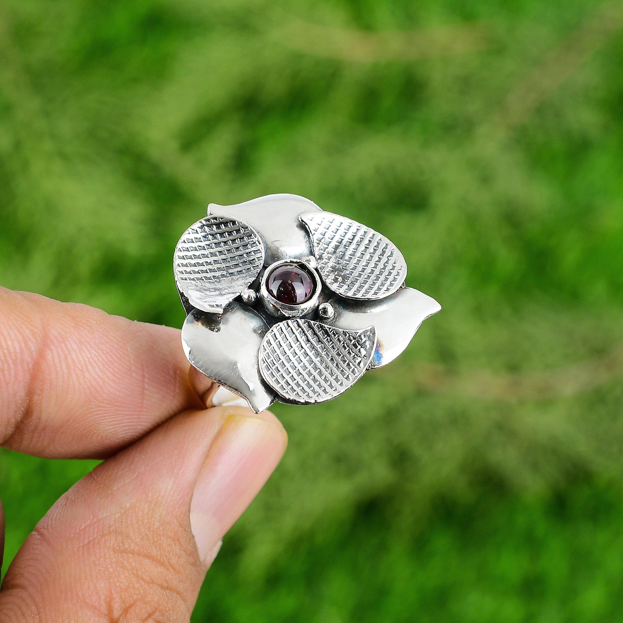 October Round Natural Tourmaline 925 Silver Solitaire Flower Bezel Mother Ring