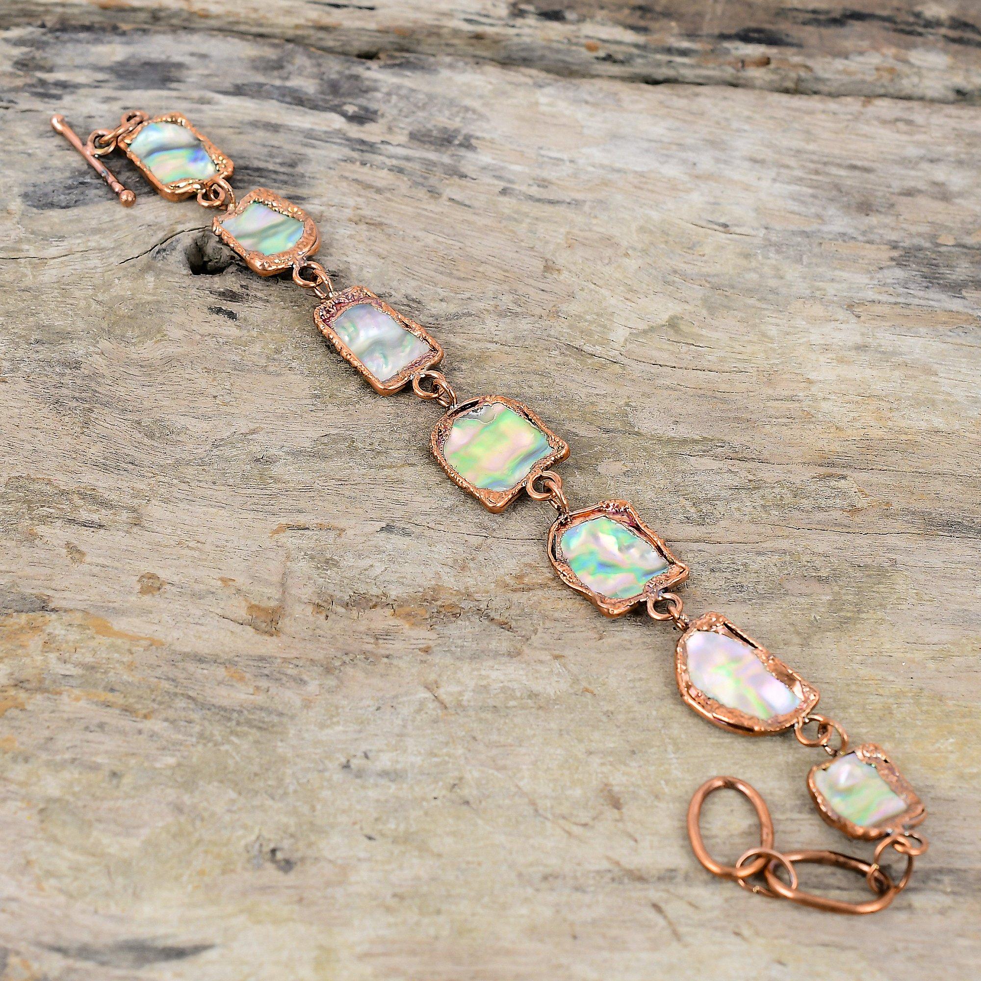 Грубый браслет из ракушки ушка, электроформованный медный браслет, регулируемый браслет-цепочка, ручная работа, медные украшения, браслет с драгоценными камнями, подарок для мамы