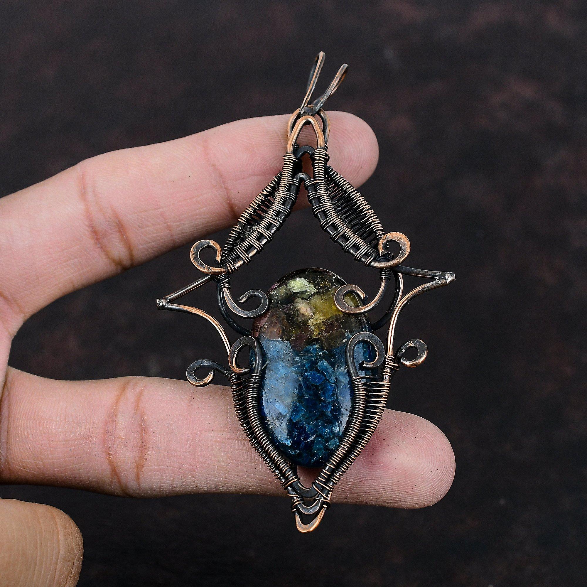 Подвеска с арбузным турмалином, подвеска с драгоценным камнем, обернутая медной проволокой, потрясающая подвеска, дизайнерское ювелирное изделие, подарок на годовщину, ювелирные изделия ручной работы из меди