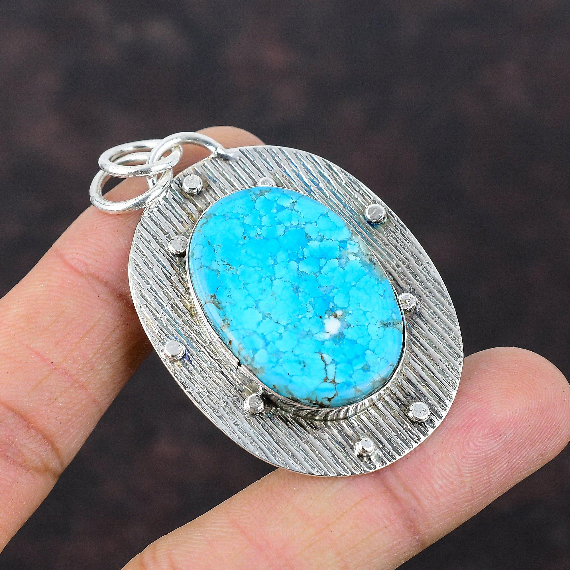 Тибетская бирюзовая подвеска Дизайнерские украшения ручной работы Подвеска из стерлингового серебра 925 пробы Очень красивая подвеска с драгоценным камнем Подарок для жены Заявление Подвеска