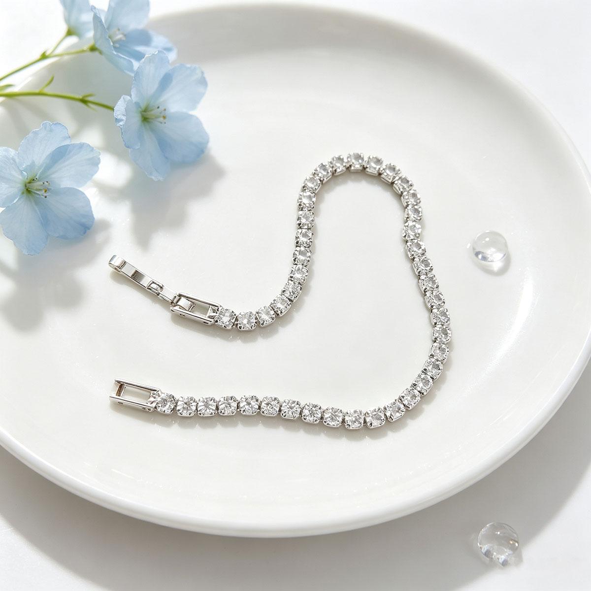 Niche cool style sparkling tennis silver bracelet for women, ultra-fine, quality, daily wear, creative accessory