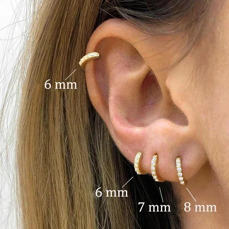2Pcs Stainless Steel Minimalist Hoop Earrings Crystal Zirconia Small Huggie Thin Cartilage Earring Helix Tragus Piercing Jewelry