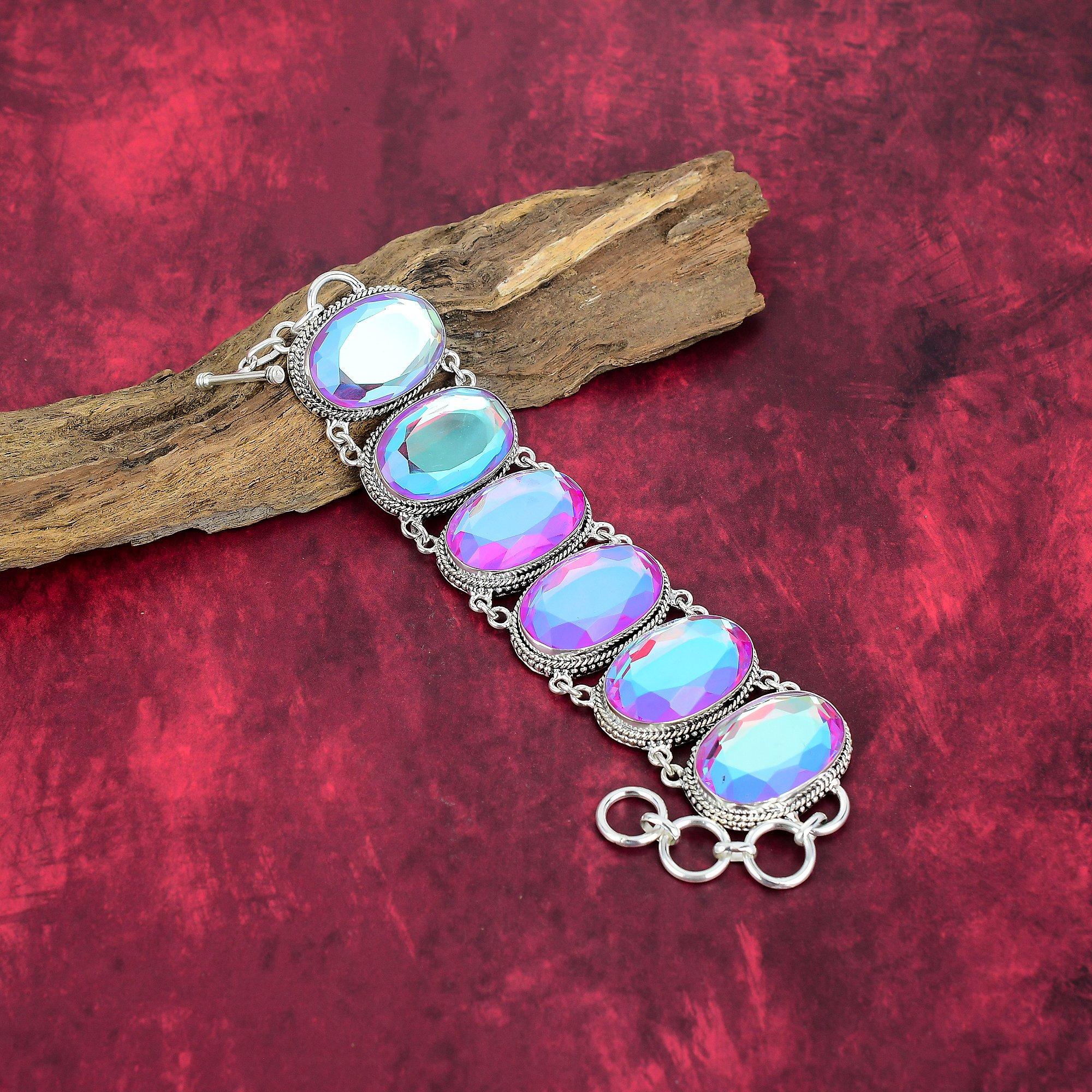 Faceted Mystic Topaz Bracelet, 925 Solid Sterling Silver Bracelet, Handmade Gemstone Jewelry, Gifts For Wife Brand New Bracelet