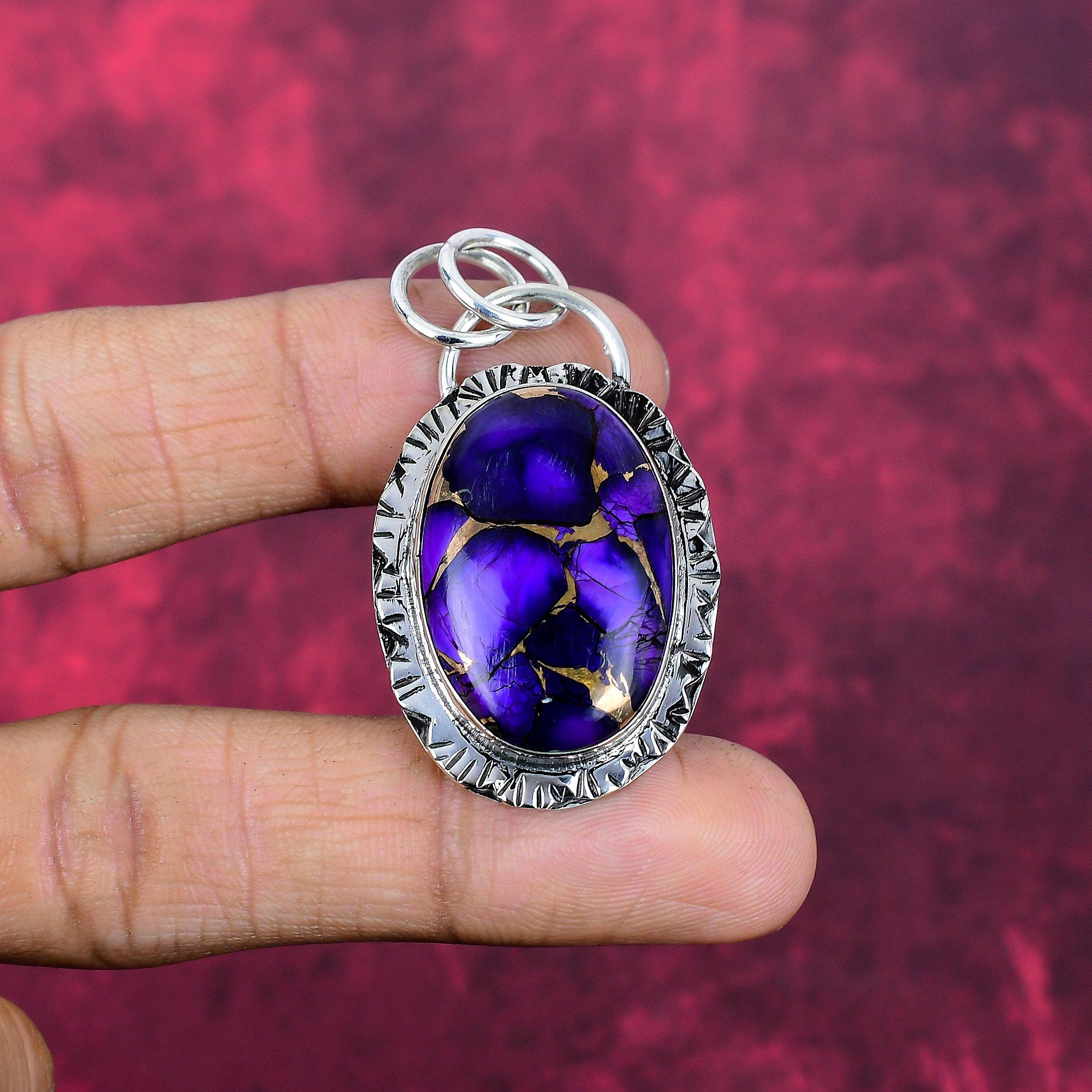 Подвеска из фиолетовой меди и бирюзы, ювелирные изделия из стерлингового серебра 925 пробы, подвеска из драгоценных камней, подарок для ее изысканных ювелирных изделий ручной работы