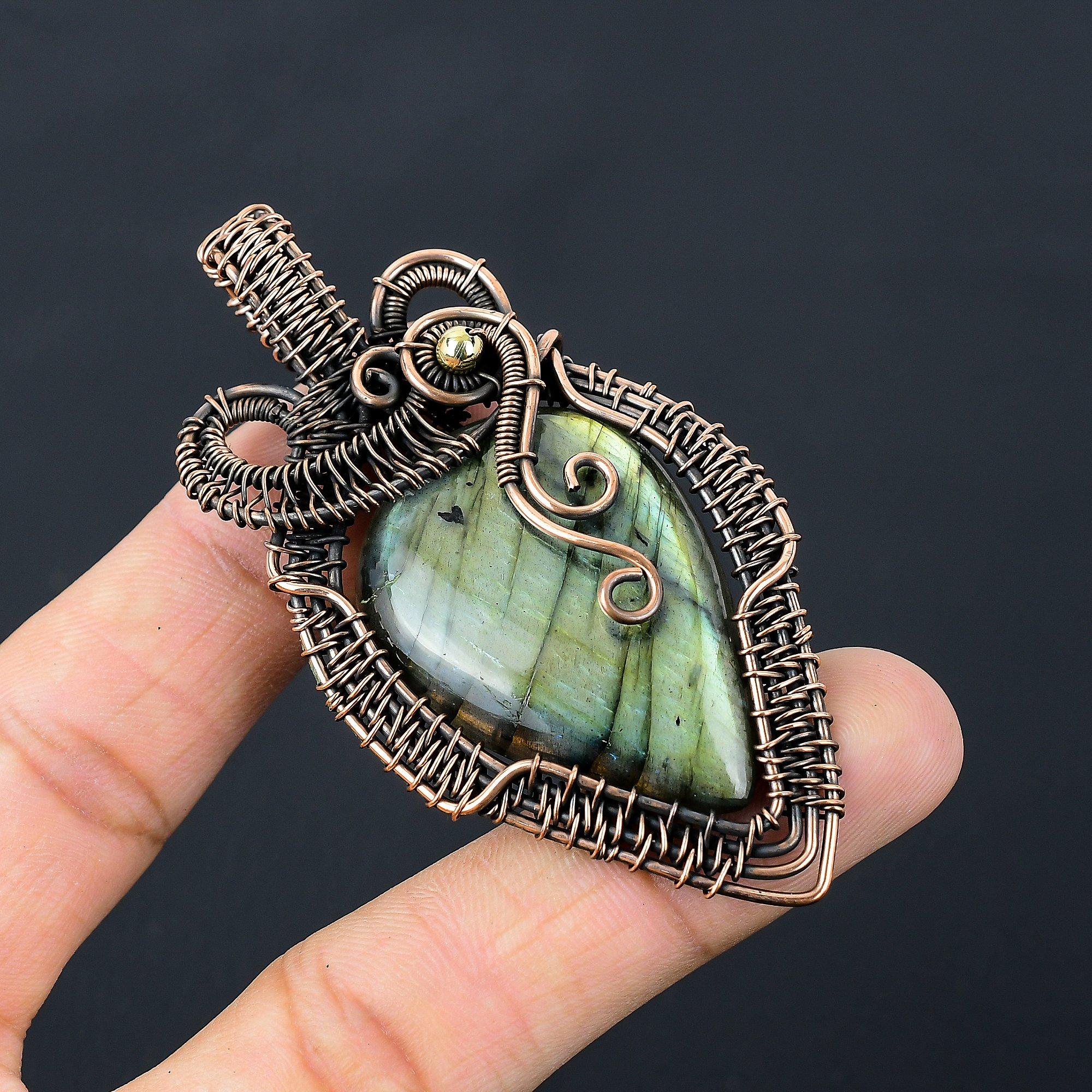 Лабрадорит, драгоценный камень, чистая медная проволока, обернутая подвеской ручной работы, ювелирное изделие для новогоднего подарка