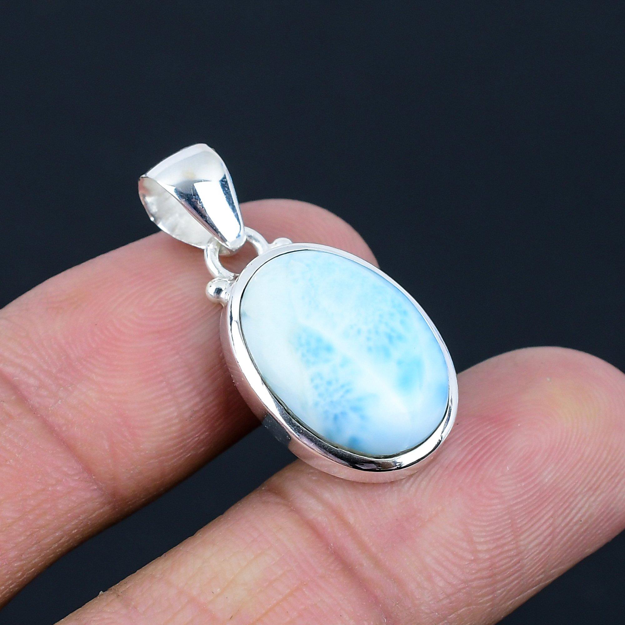 Подвеска из натурального драгоценного камня Ларимар, серебро 925 пробы, овальная форма, подвеска ручной работы, ювелирный подарок на День святого Валентина