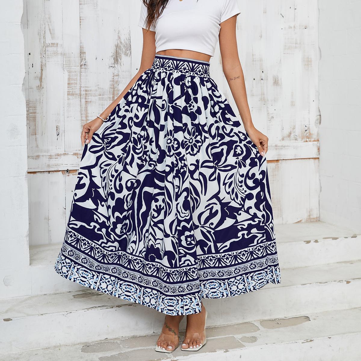 Tooxika, новая полуюбка в этническом стиле с принтом, праздничная повседневная большая распашная длинная юбка