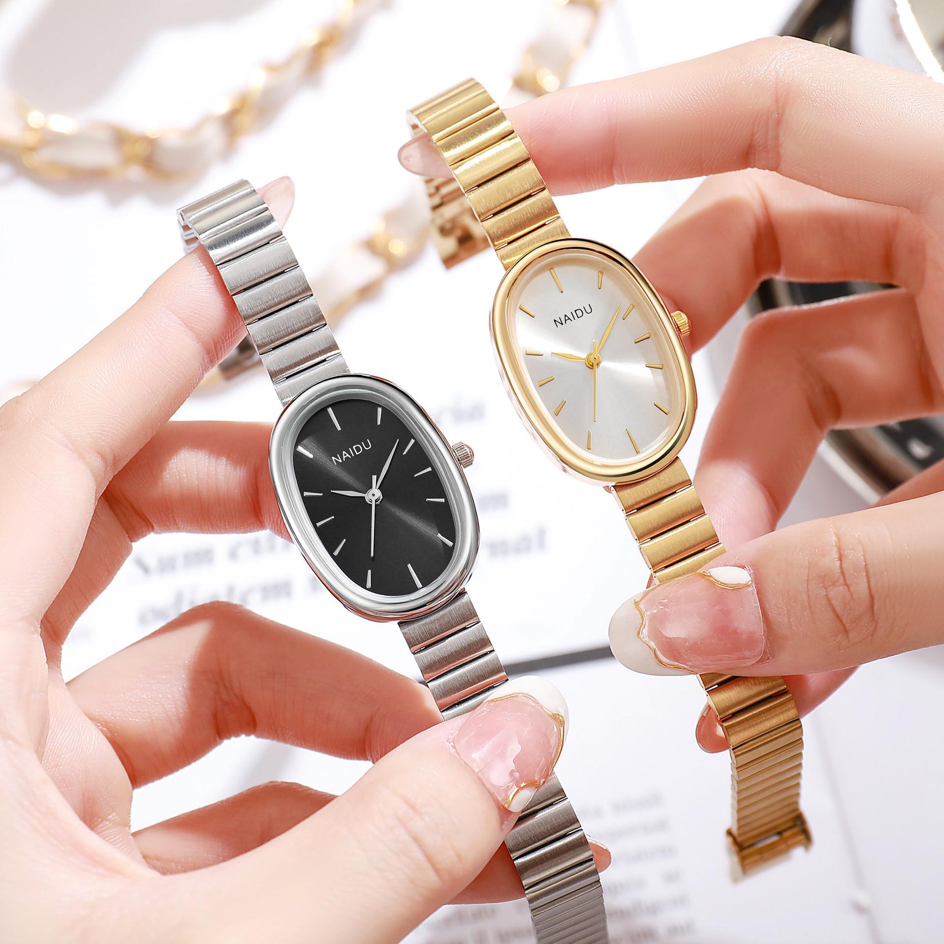 Women Quartz Oval Watch Stainless Steel Bamboo Strap Girl Student Leisure Wristwatch