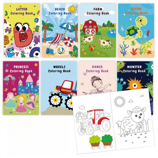 120x180mm Paper Kids Coloring Book Kit with Free Coloring Pens, Multi Holiday Animal Vehicle Theme