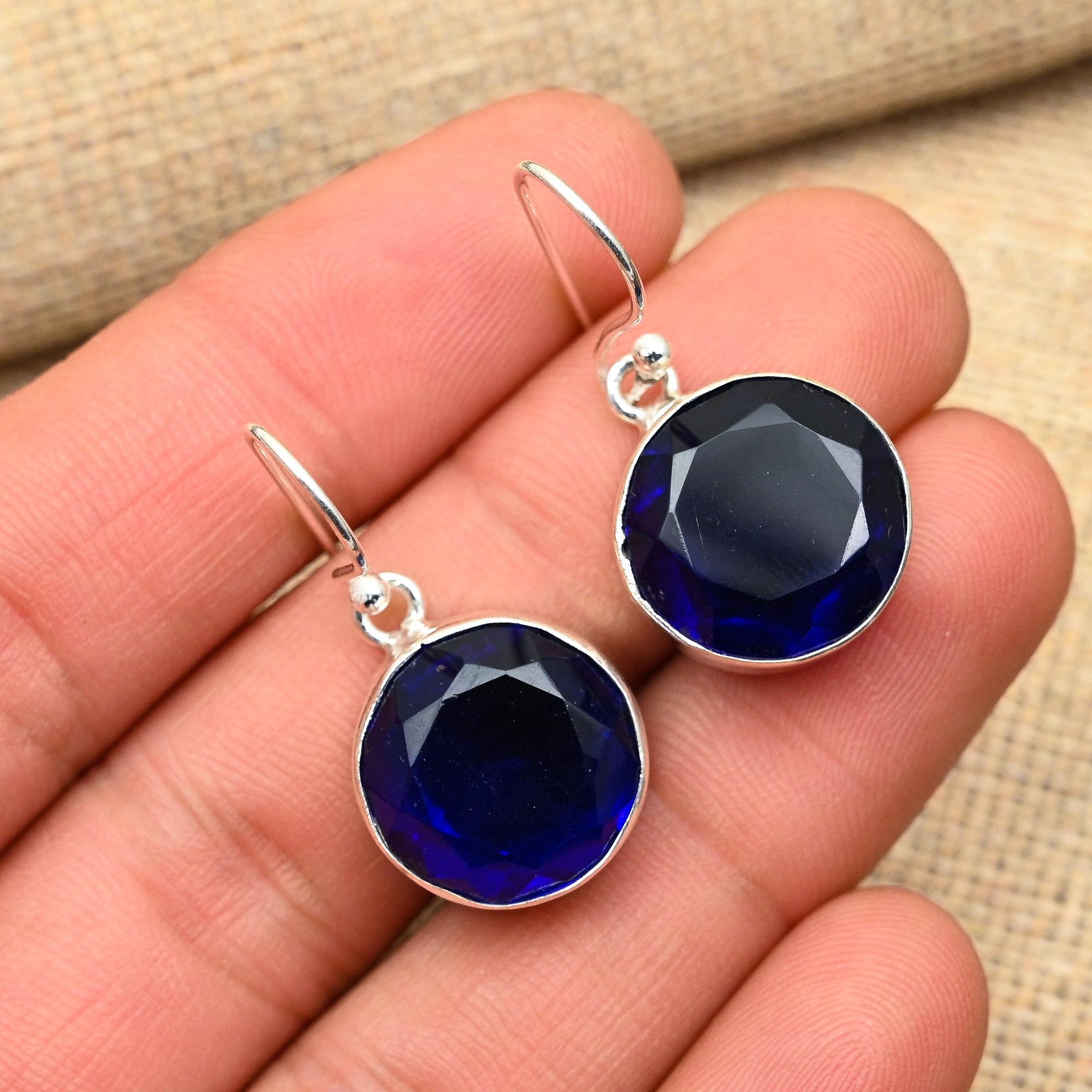 Великолепный синий сапфир, созданный в лаборатории драгоценный камень, ювелирные серьги ручной работы из стерлингового серебра 925 пробы