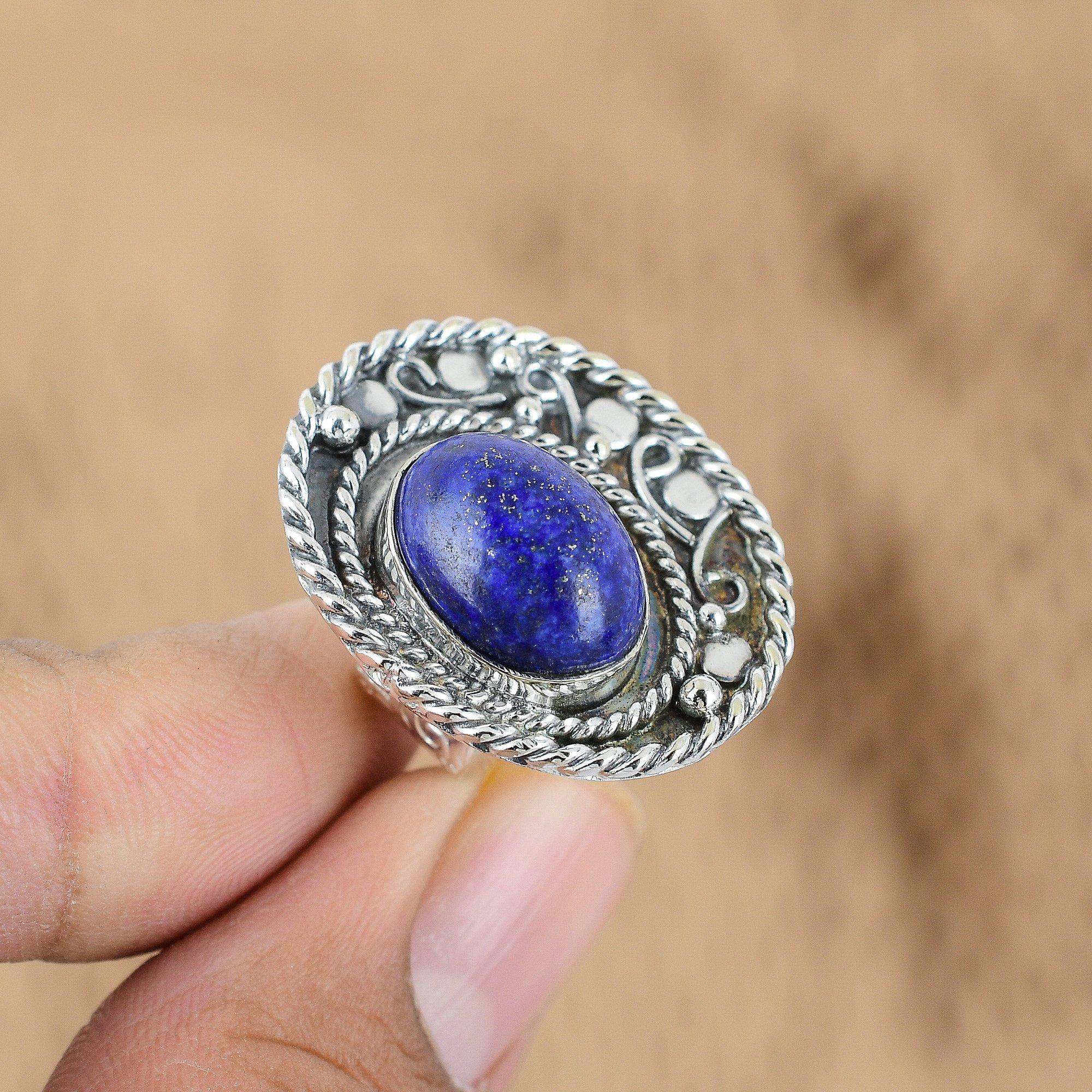 Oval September Birth Lapis Lazuli Stone Wedding Ring Jewelry 925 Sterling Silver