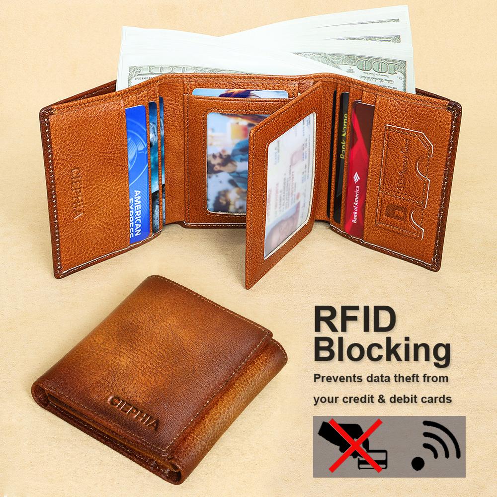 Мужской кошелек из натуральной кожи в сложенном виде, ID Windows, RFID-блокировка, винтажный многофункциональный ID, кредитная карта, сумки для денег