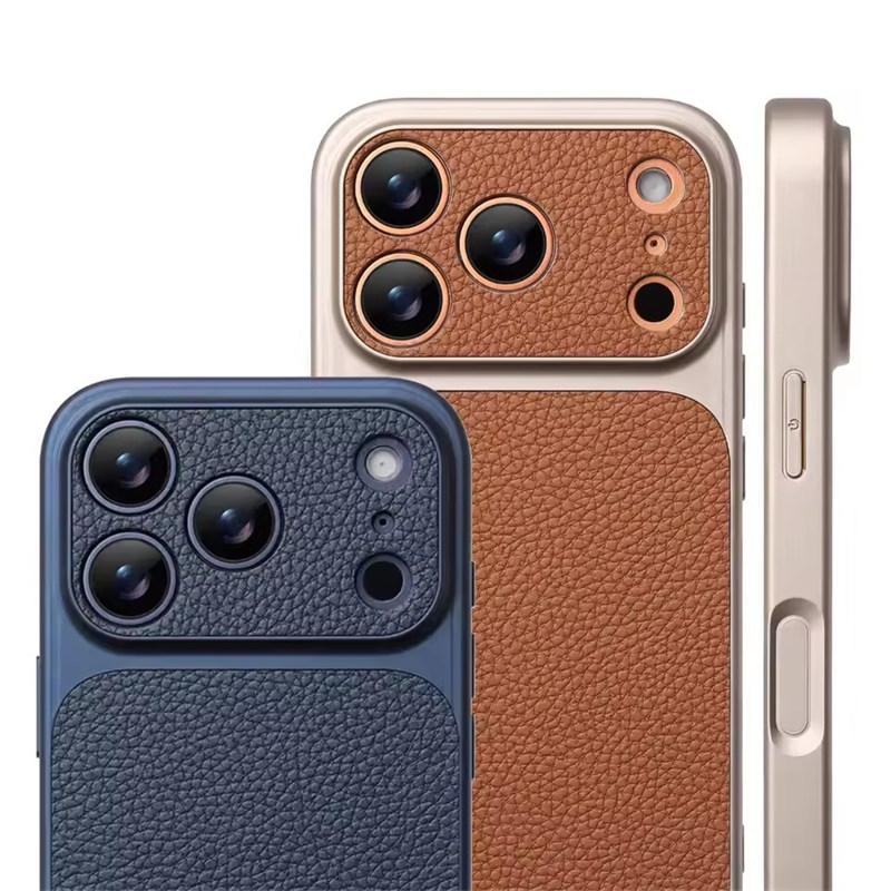 Роскошный Матовый Жесткий Чехол из Кожи с Текстурой Личи Для iPhone 17 Pro Max 16 15 14 13 12 11 Pro Max Защита Всего Блока Камер Задняя Крышка Оболочка