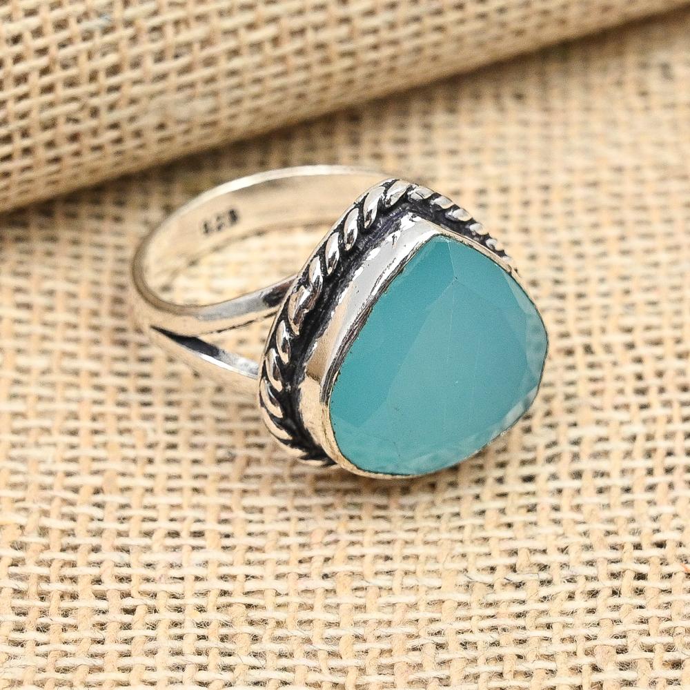 Aqua Chalcedony Gemstone Handmade 925 Solid Sterling Silver Jewelry Lavish Ring For Women