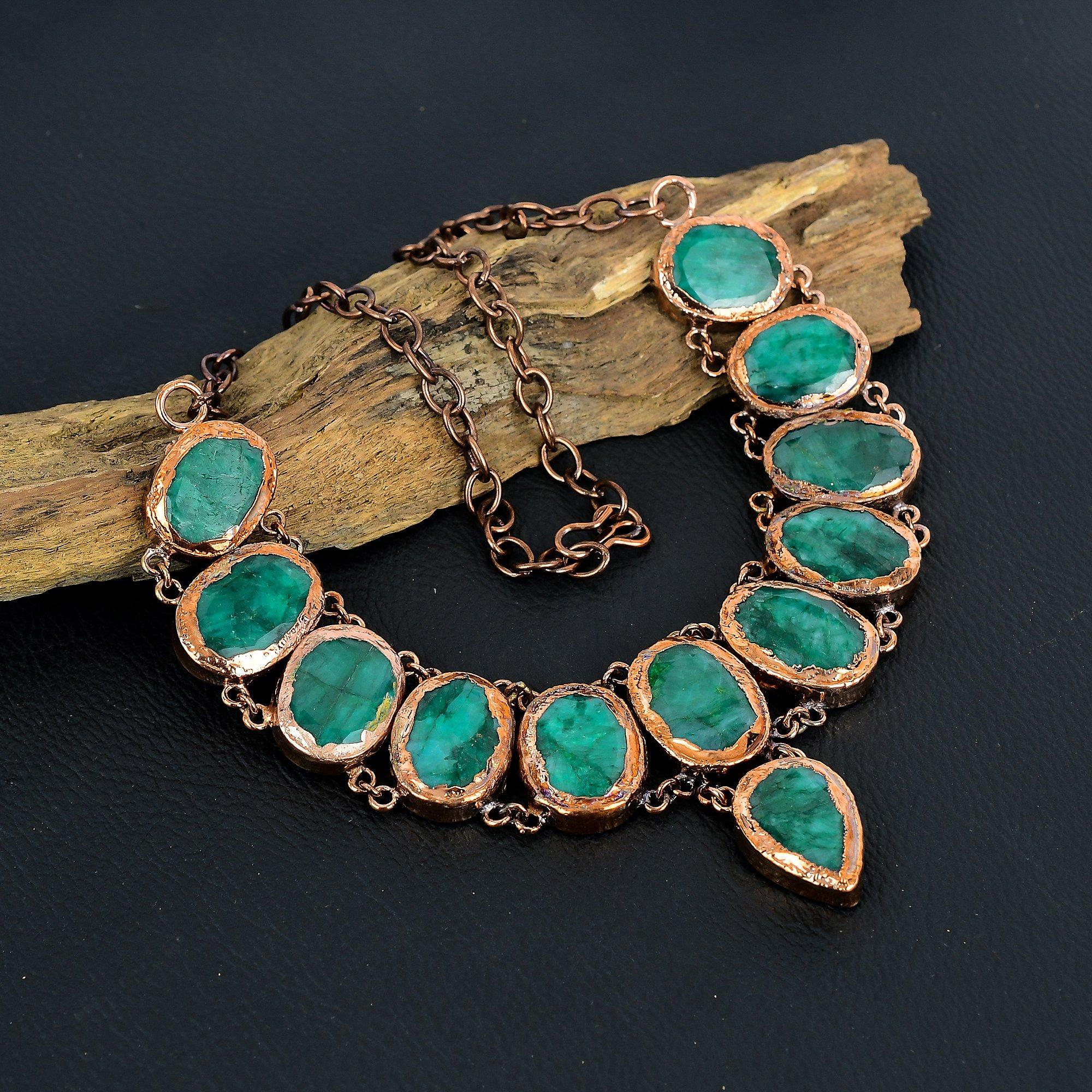 Ожерелье из изумрудного драгоценного камня, ювелирные изделия из драгоценных камней, медное гальваническое ожерелье, регулируемая цепочка ручной работы, подарок на день рождения, ювелирные изделия