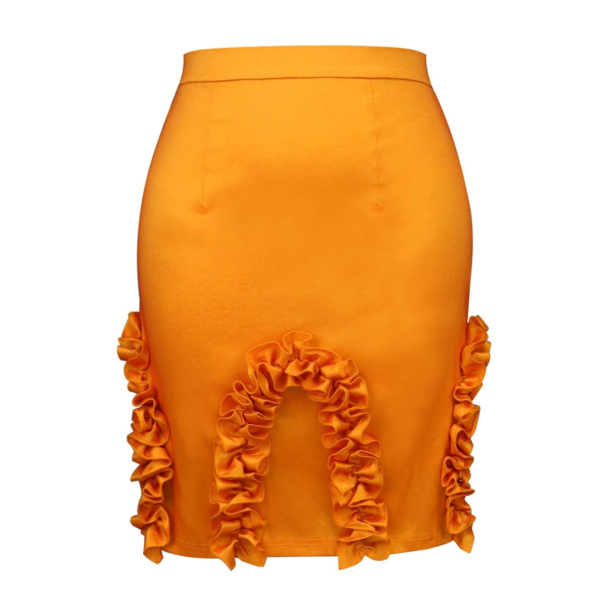 AOMEI Оранжевые юбки с оборками для женщин, элегантные лоскутные юбки-карандаш с высокой талией, эластичные мини-вечерние вечерние знаменитости, большие размеры, новинка, хит продаж