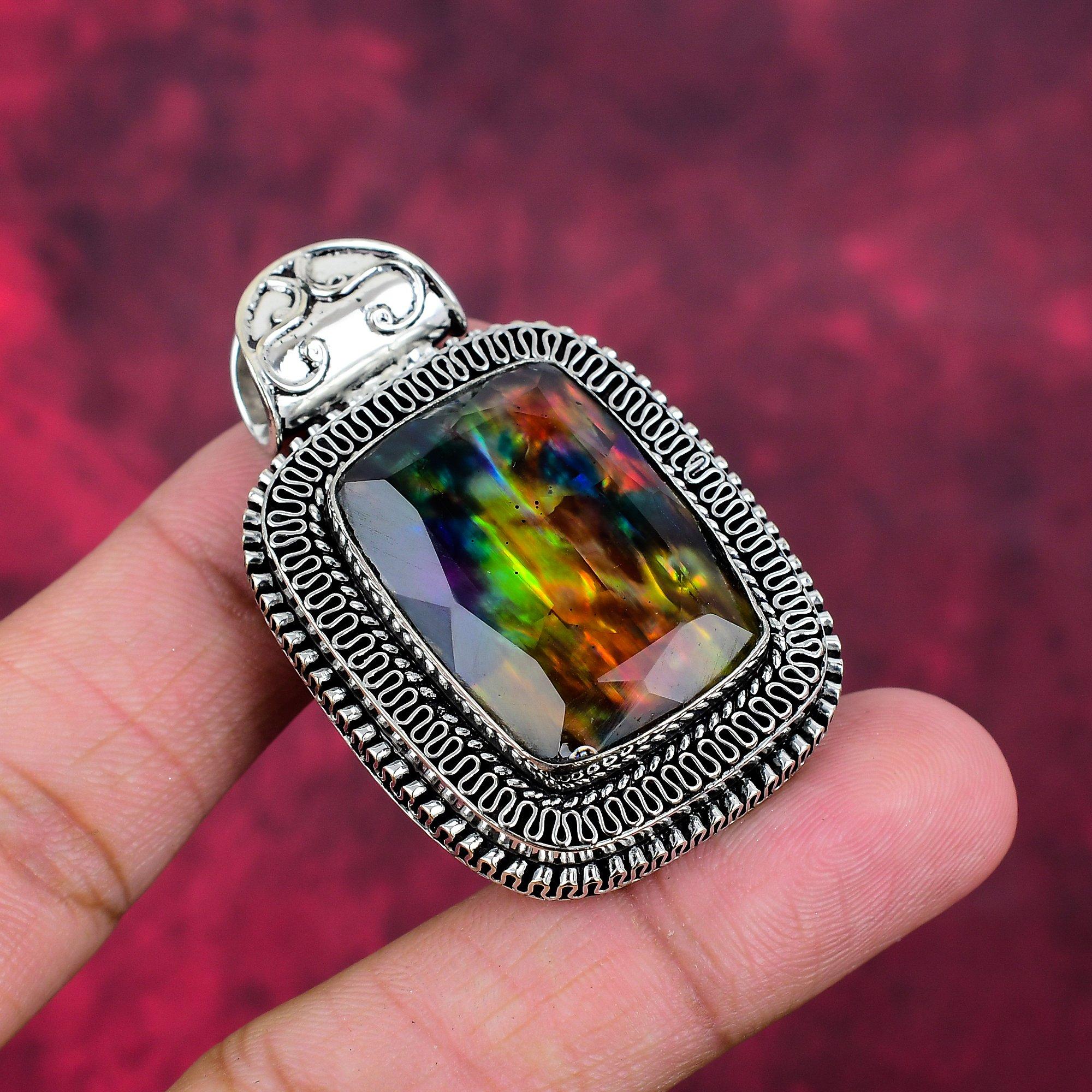 Подвеска из аммолита, драгоценный камень, ювелирные изделия ручной работы, кулон из цельного серебра 925 пробы, подарок жене, ювелирные изделия