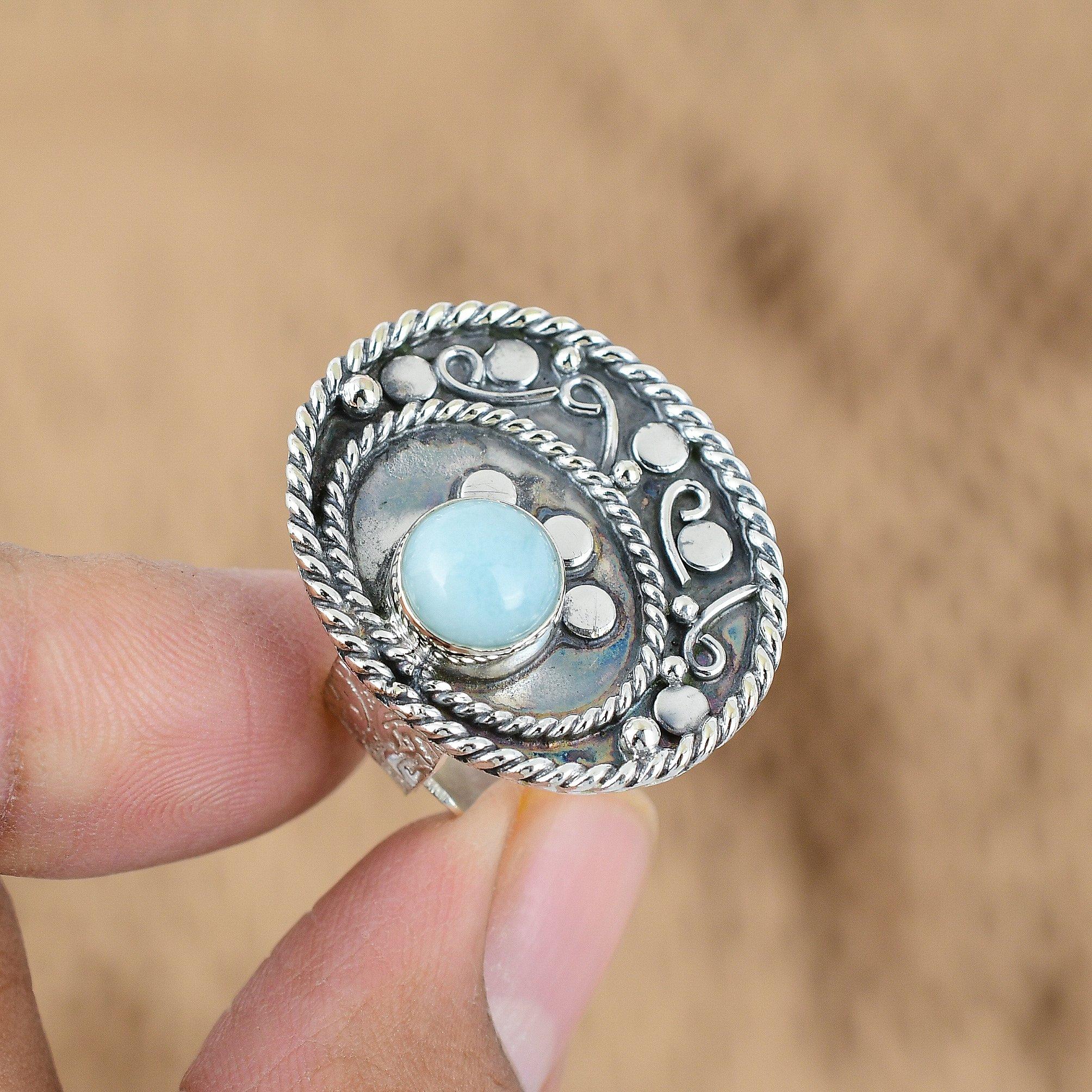 Подарок для женщин Кольцо-обещание регулируемое Серебро 925 пробы Натуральный драгоценный камень ларимар