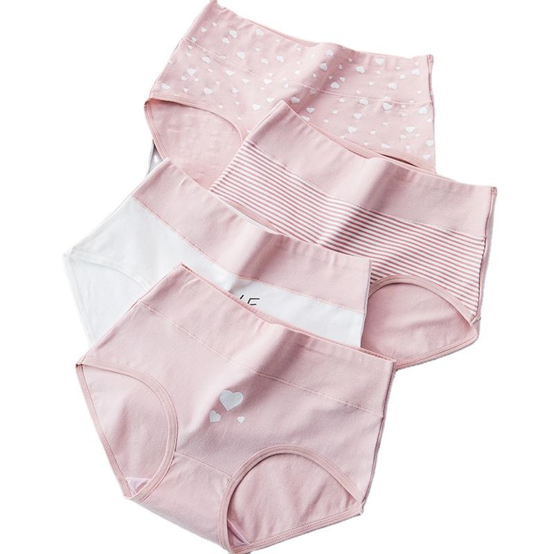 LANGSHA Large Size 5XL Panties Women Cotton High Waist Underwear Girls Briefs Lovenly Print Lingerie