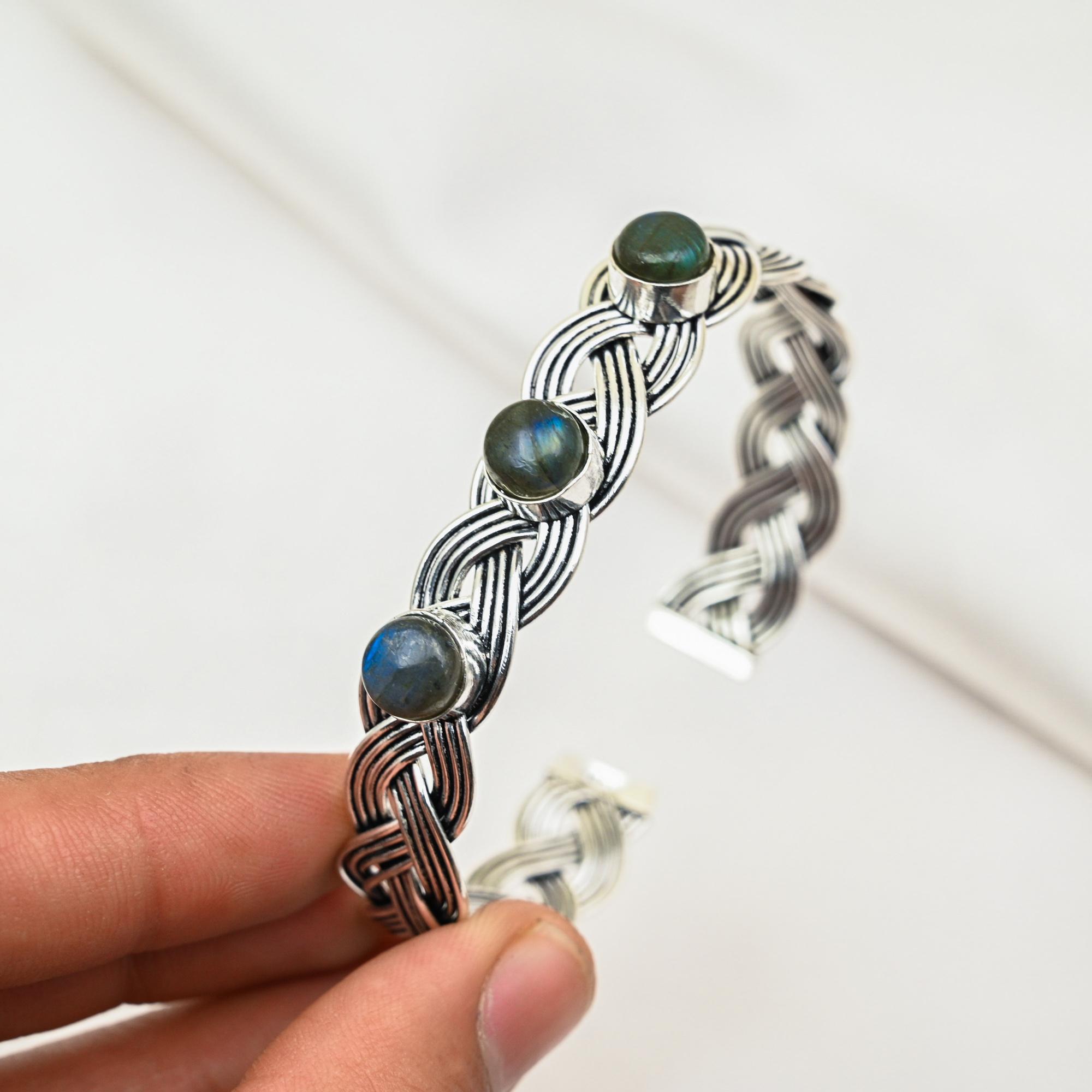Браслет-манжета с лабрадоритом, серебряный браслет 925 пробы, ручная работа, регулируемый браслет-манжета с драгоценными камнями, подарки на помолвку