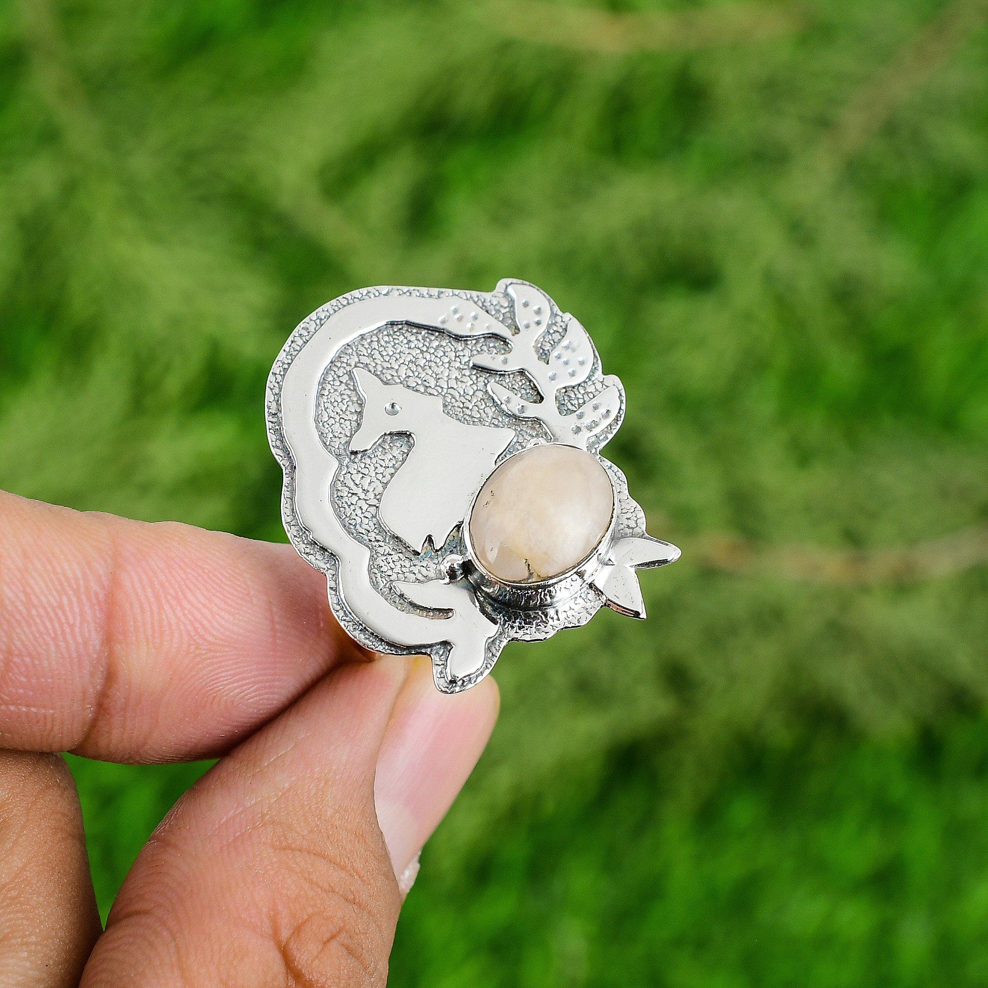 925 Sterling Silver Pink Opal Gemstone Engagement Promise Statement Ring Jewelry